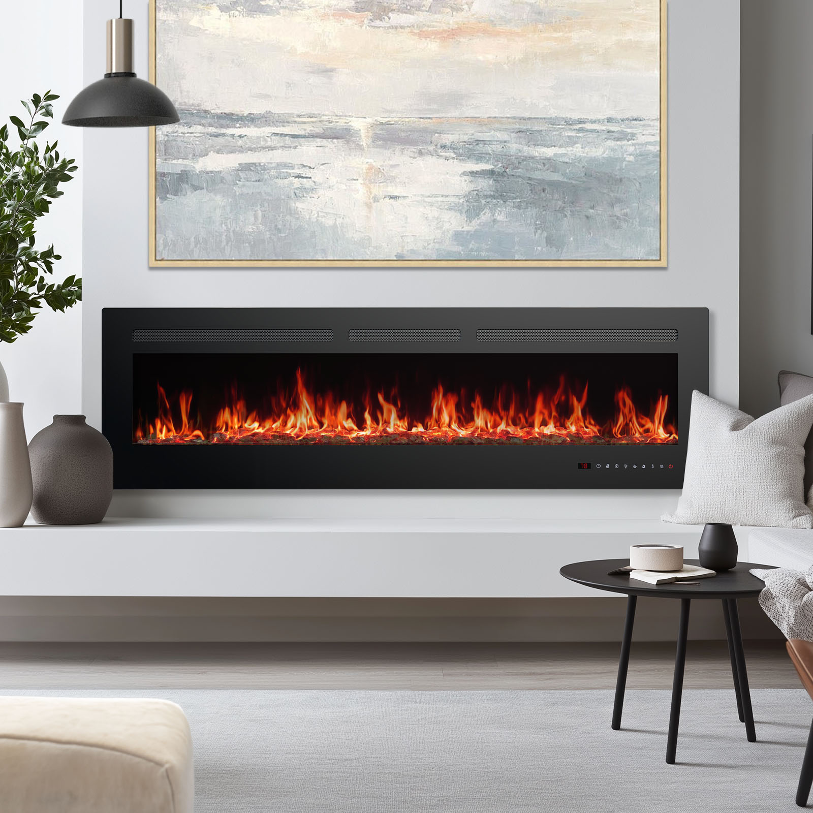 Calefactor de chimenea eléctrico con control remoto.