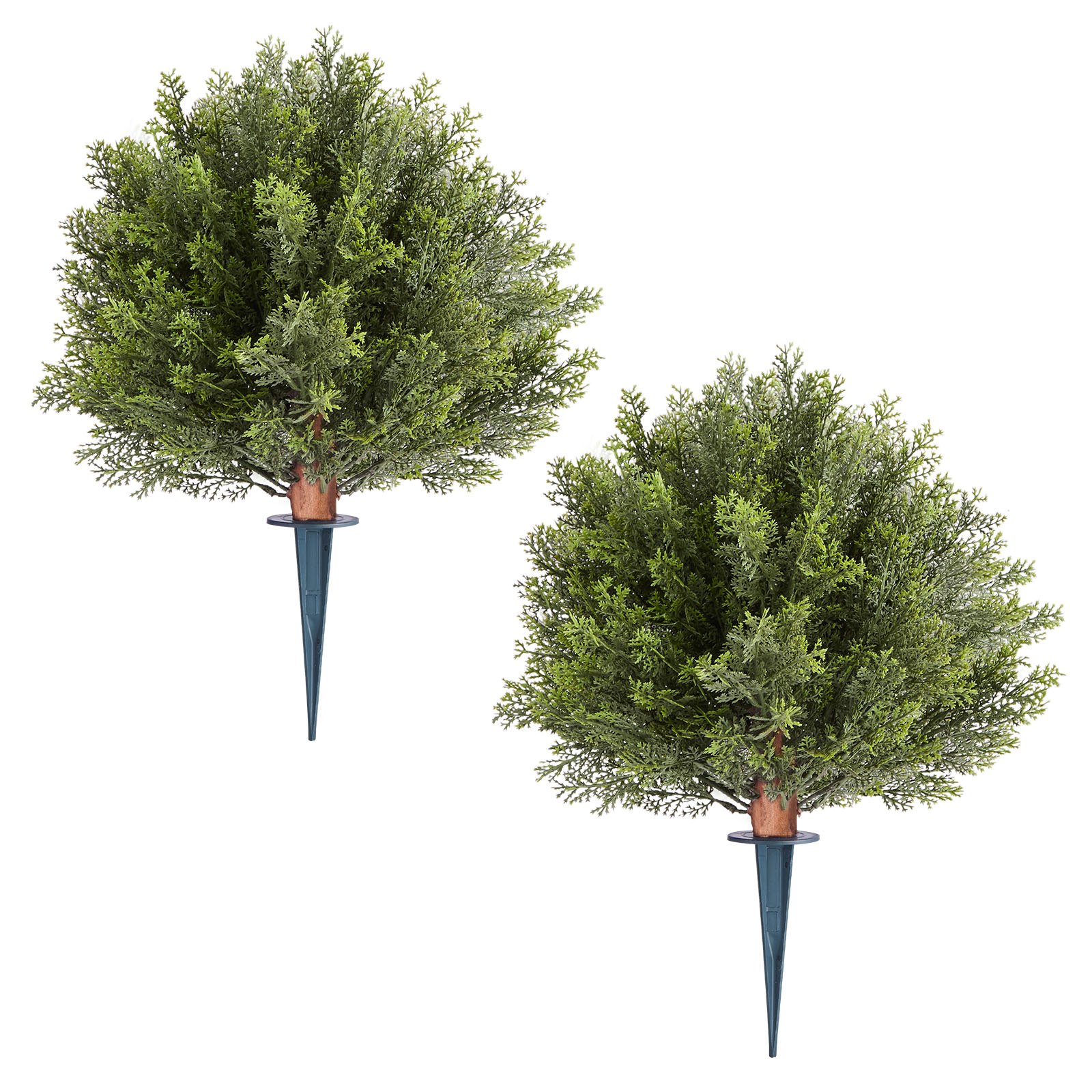 Artificial Topiary Cypress Trees With Ground Spike, 16 Inch 2 Set Faux Shrubs & Bushes Potted Plants, Fake Silk Tree Look Real For Decor Front Porch Outdoor Indoor Patio Garden Balcony Backyard