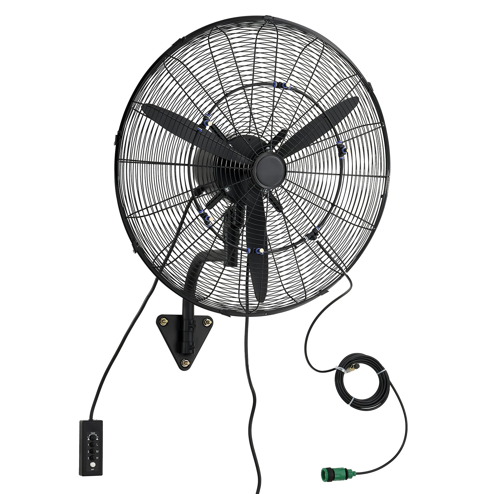 Wall Mount Fan, 24 In Wall Mounted Hanging Fan With Oscillating & Mist, IP44-rated, 3-Speed, Powerful Air Reach, Mechanical Control, Long Airflow For Industry, Commercial, Garage, Workshop