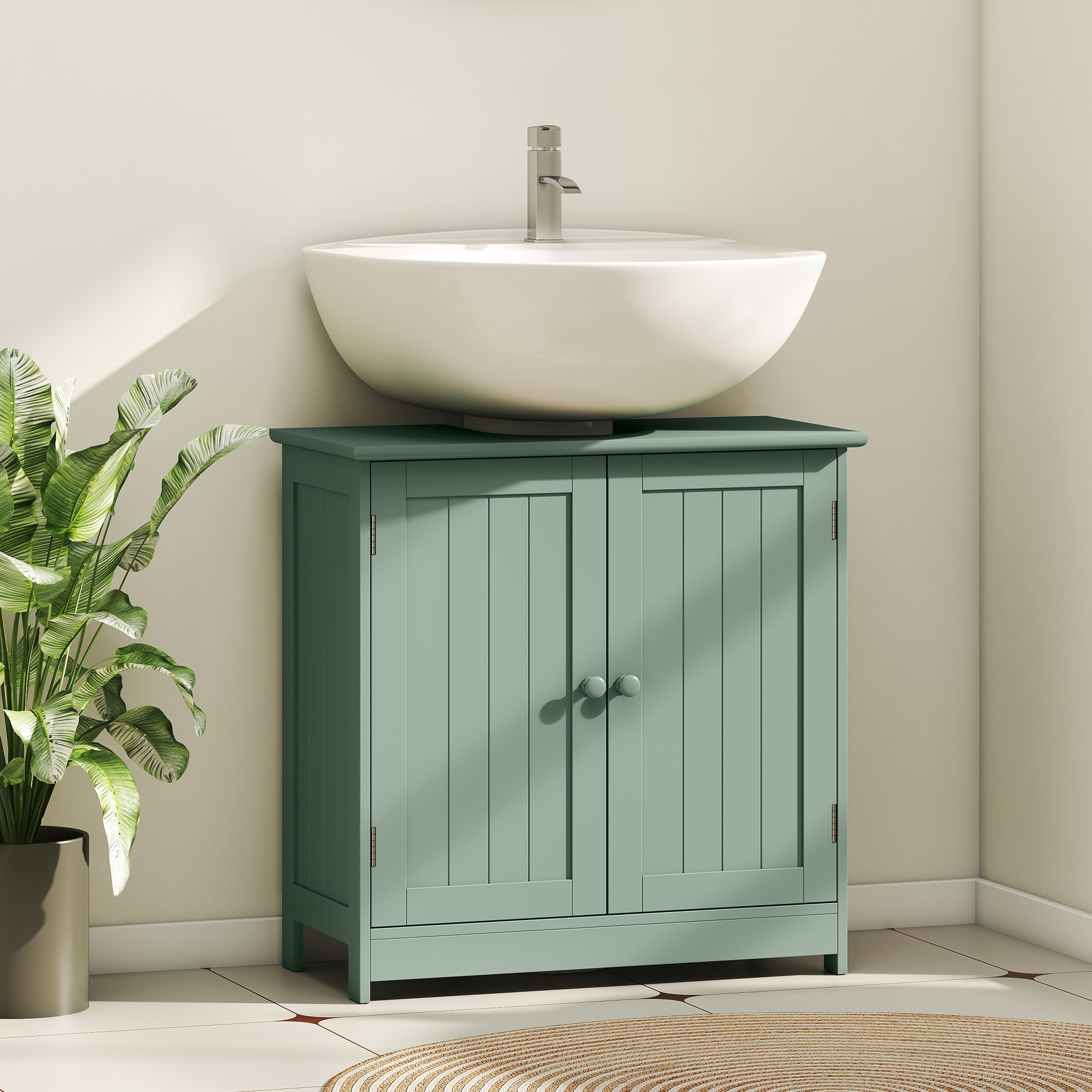 Gabinete de tocador para baño bajo lavabo con 2 puertas y estante ajustable, verde oscuro