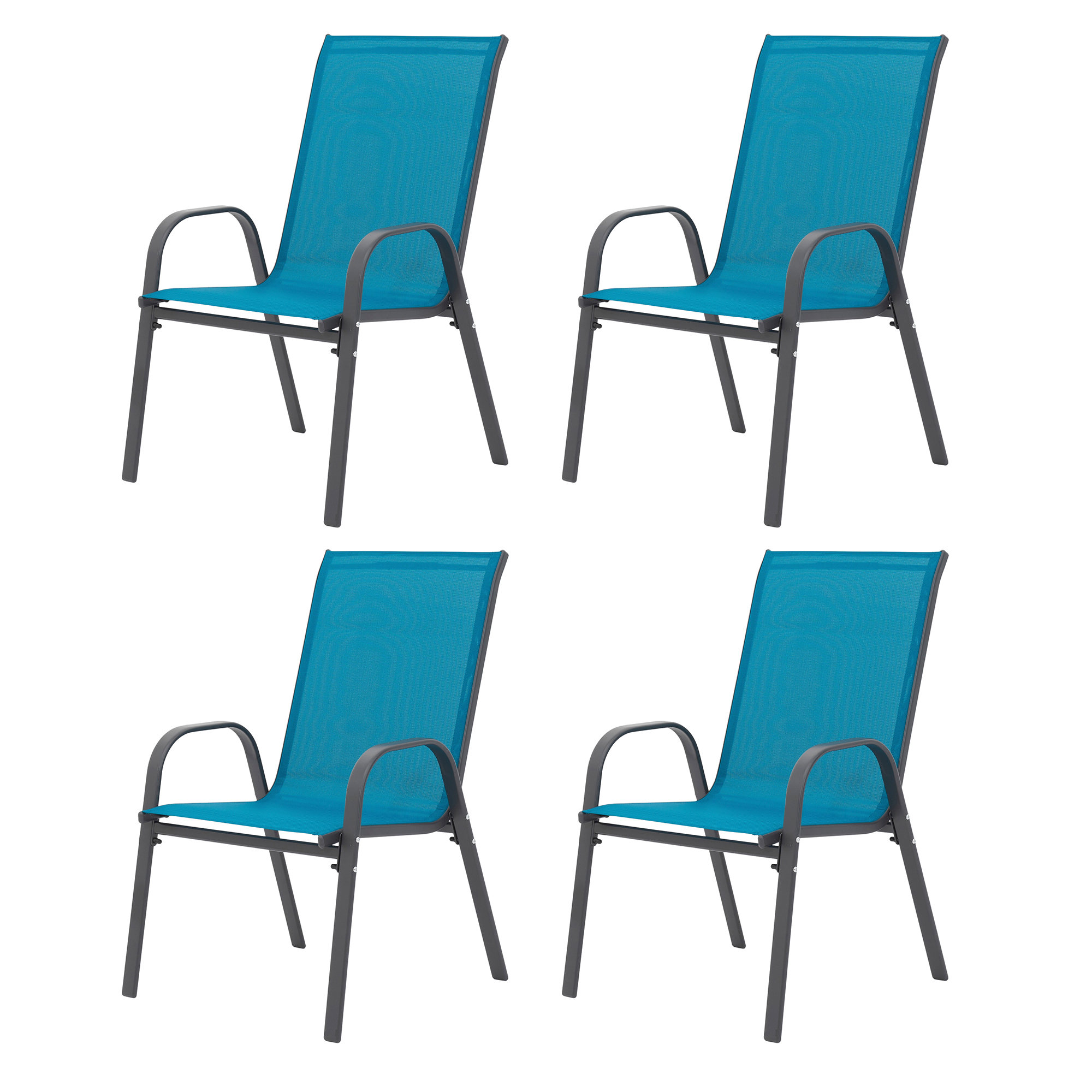 4 Piece Patio Chairs, Outdoor Camping Chairs With Breathable Textilene Fabric, Set Of 2 Garden Chairs With Armrest High Backrest For Garden Patio Pool Beach Yard Space Saving Blue
