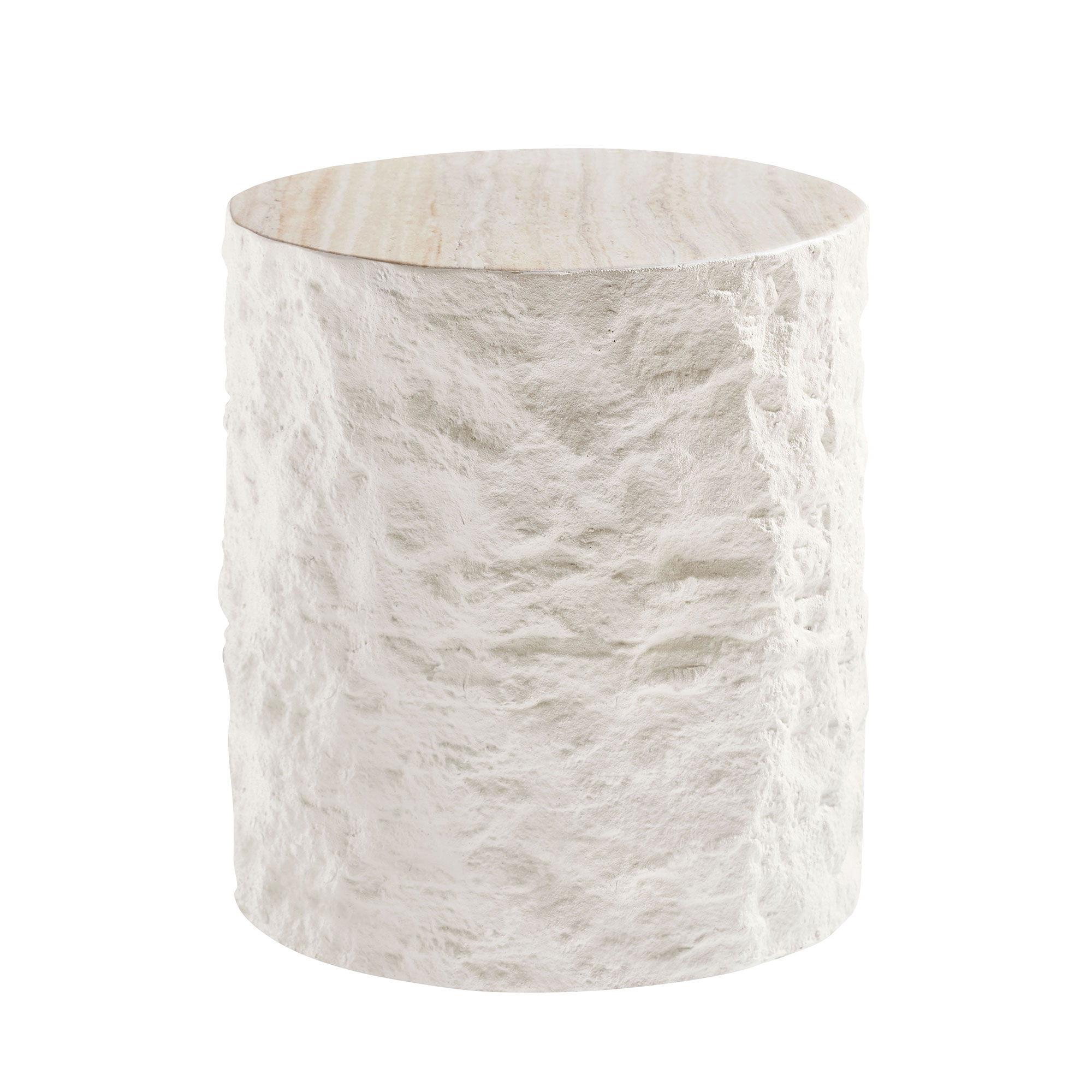 Mesa auxiliar redonda de 15.75 pulgadas de fibra de vidrio, imitación piedra, no requiere montaje, beige.
