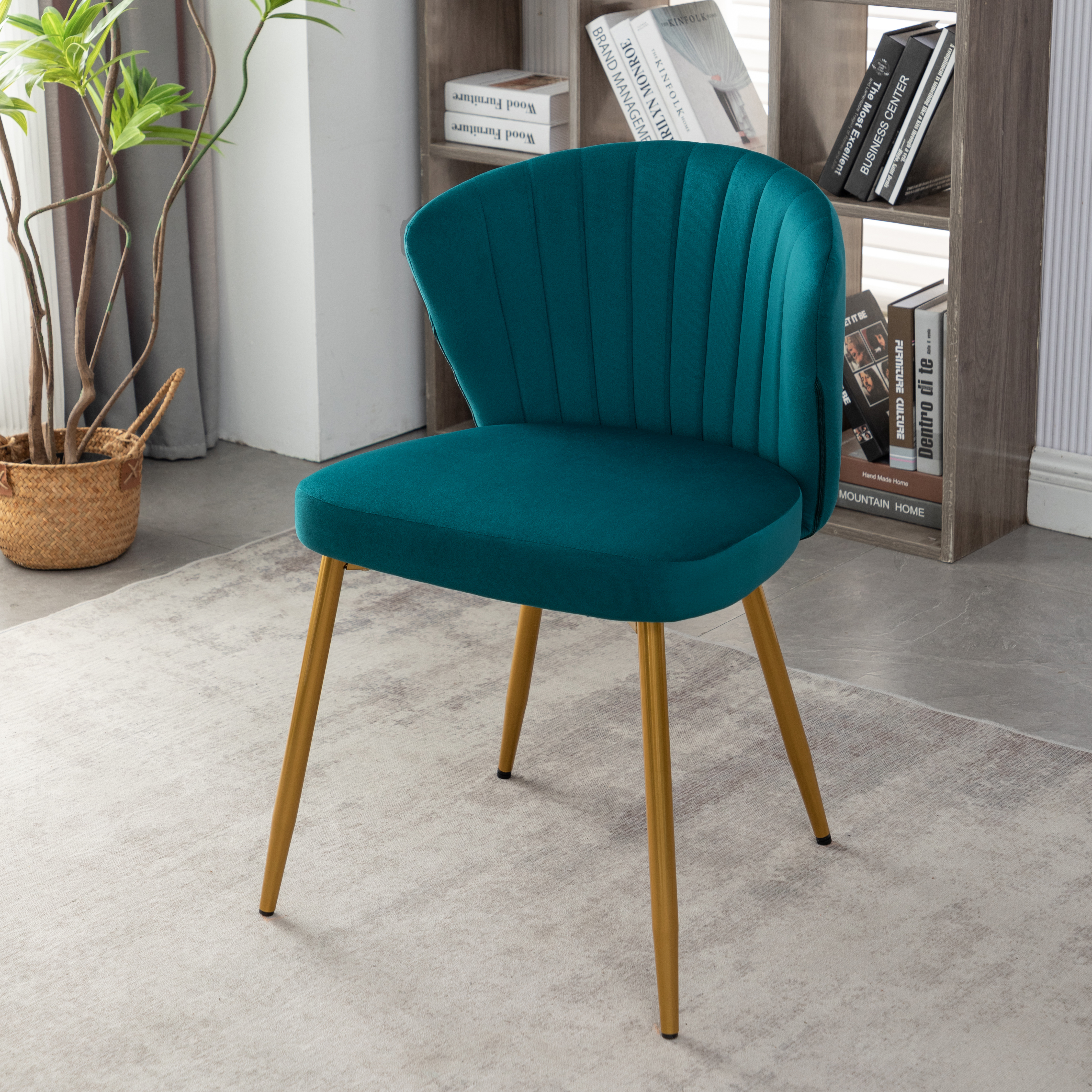 Modern Velvet Armless Accent Chair, Channel Tufted Dining Chair With Gold Metal Legs, Upholstered Side Chair For Living Room Bedroom Small Spaces