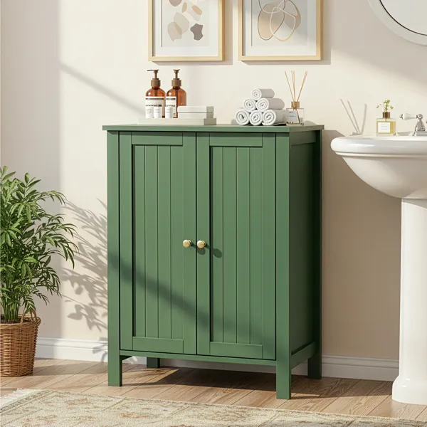 Forest Green MDF Painted With Vertical Stripes, 60*30*80cm, Double Door Bathroom Vanity