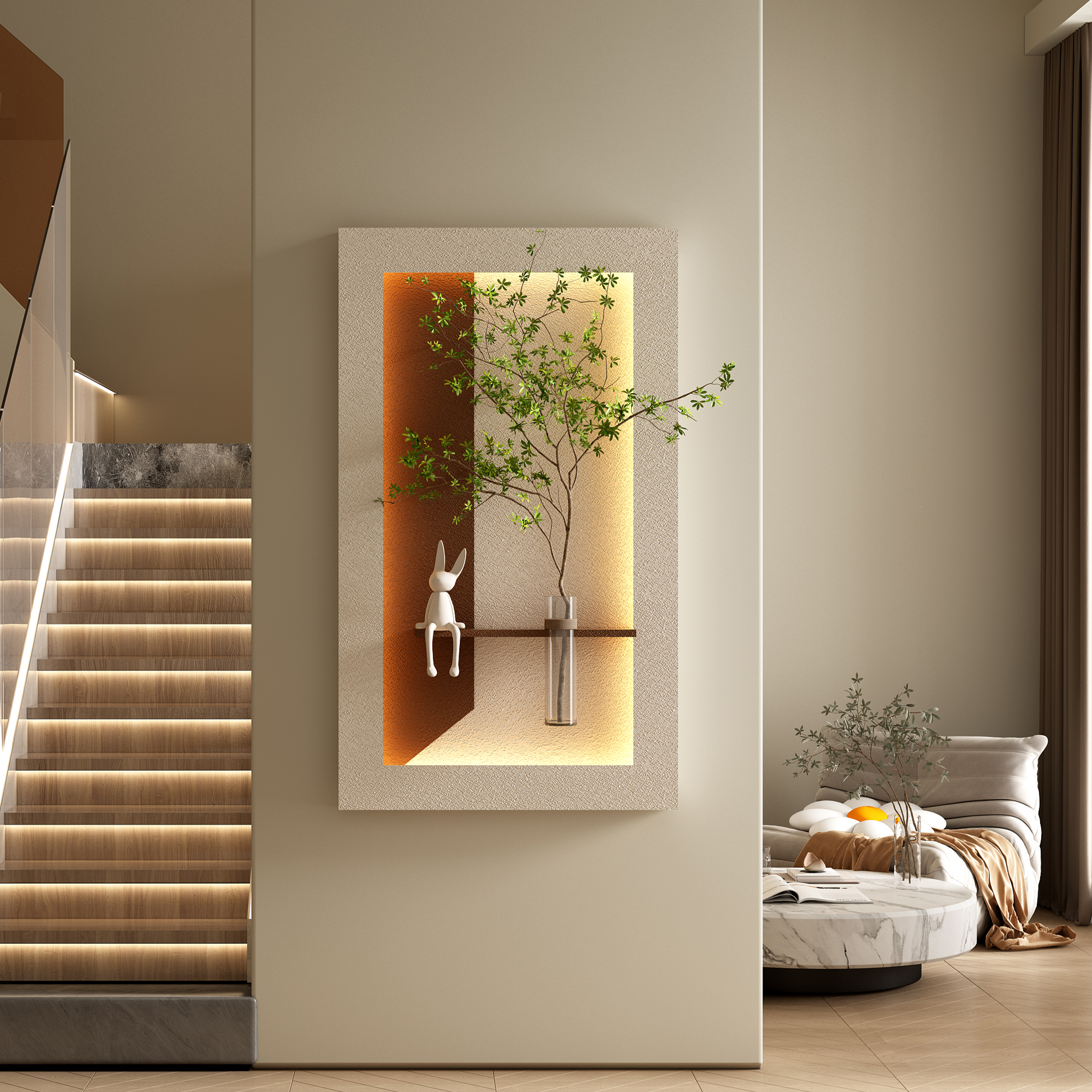 Decoración de pared LED de arenisca, 3 colores, con plantas simuladas y control remoto