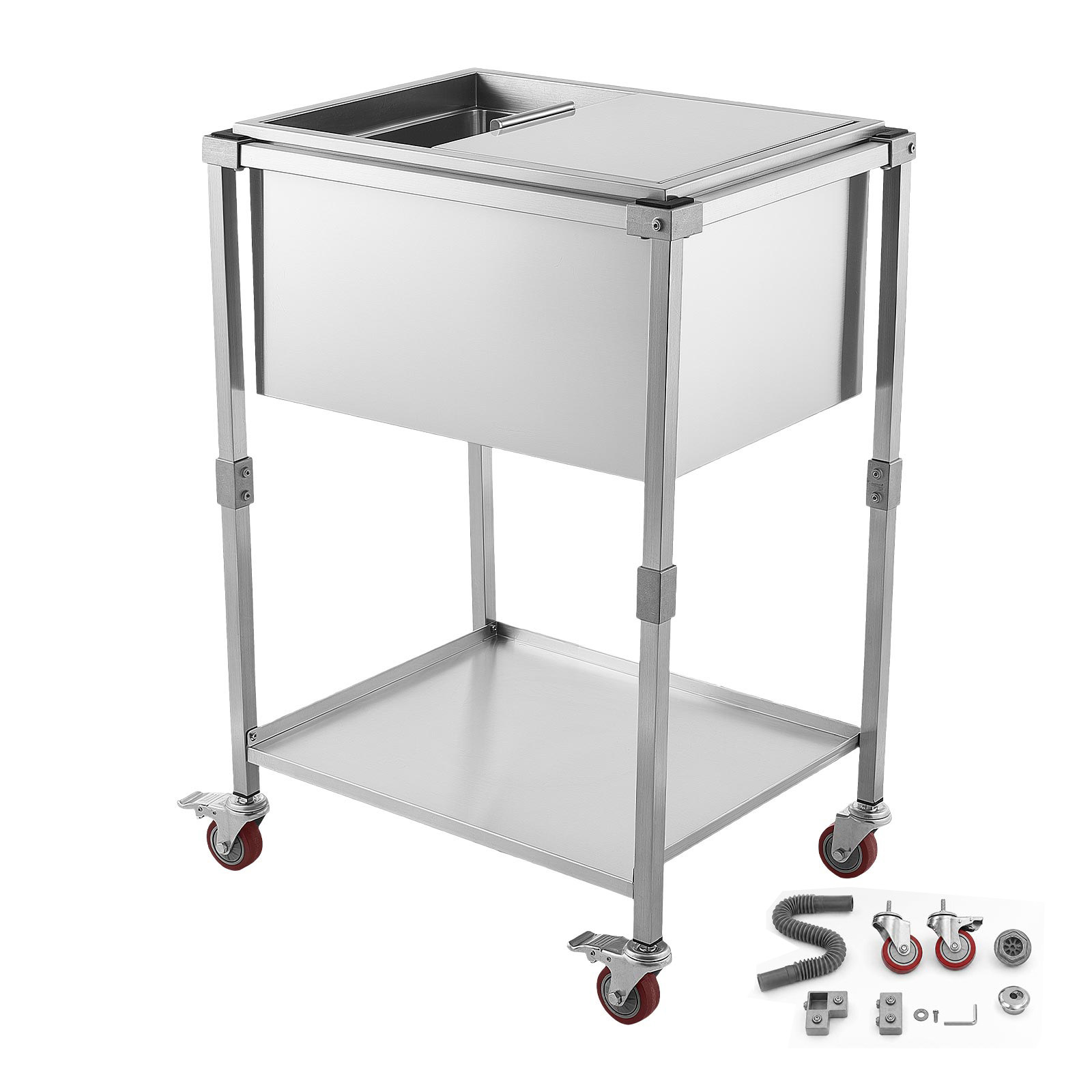 Carro enfriador de hielo rodante de acero inoxidable, 44.8 cuartos, con ruedas