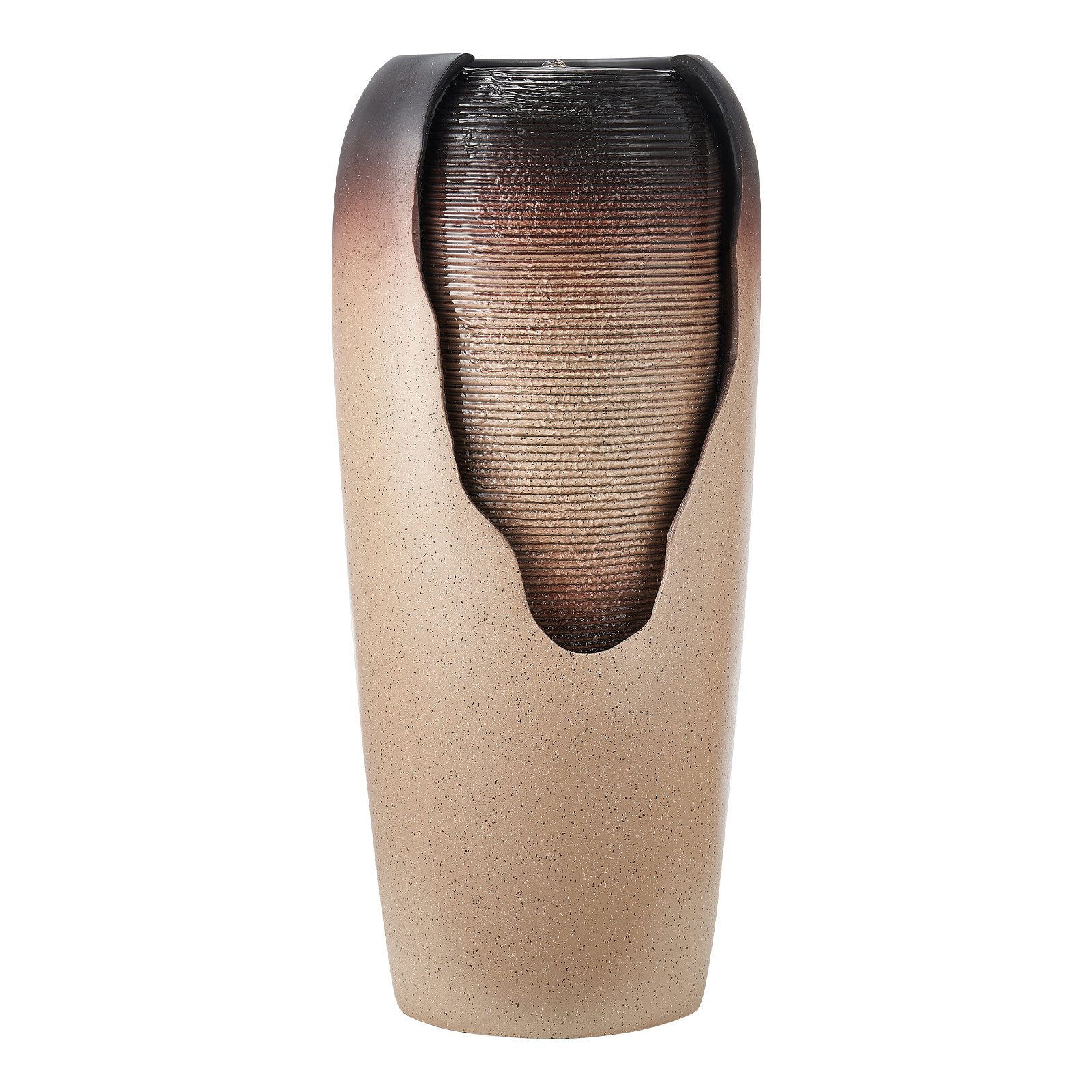 Outdoor Water Fountain 1-Tier Glazed Jar Style 30.71 In Fountains Coffee