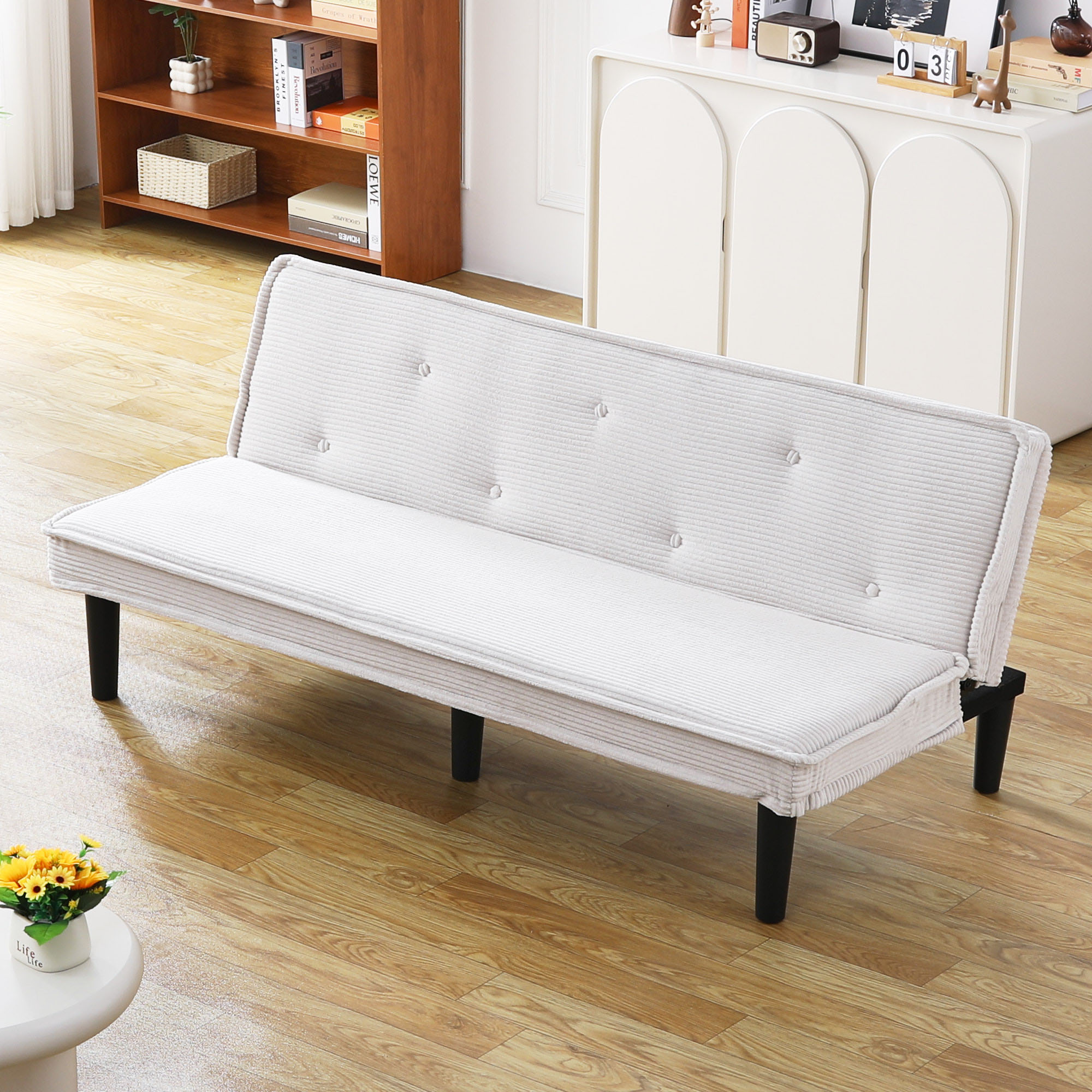 This 66-inch Corduroy Sofa Bed Can Flexibly Adapt To The Living Room, Apartment And Bedroom, And It Can Switch Between The Two Comfortable Forms.