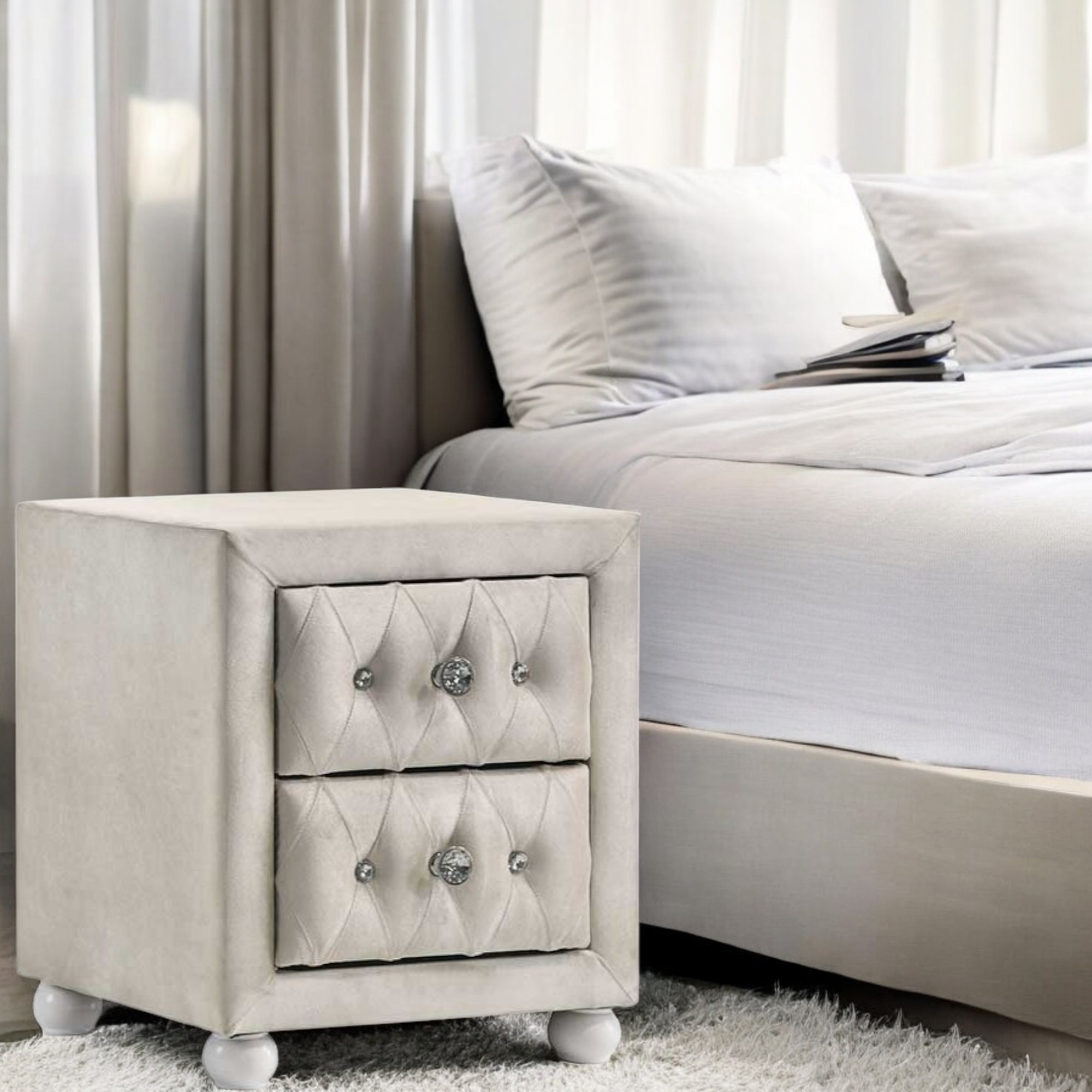 Reggie Beige Fabric Nightstand