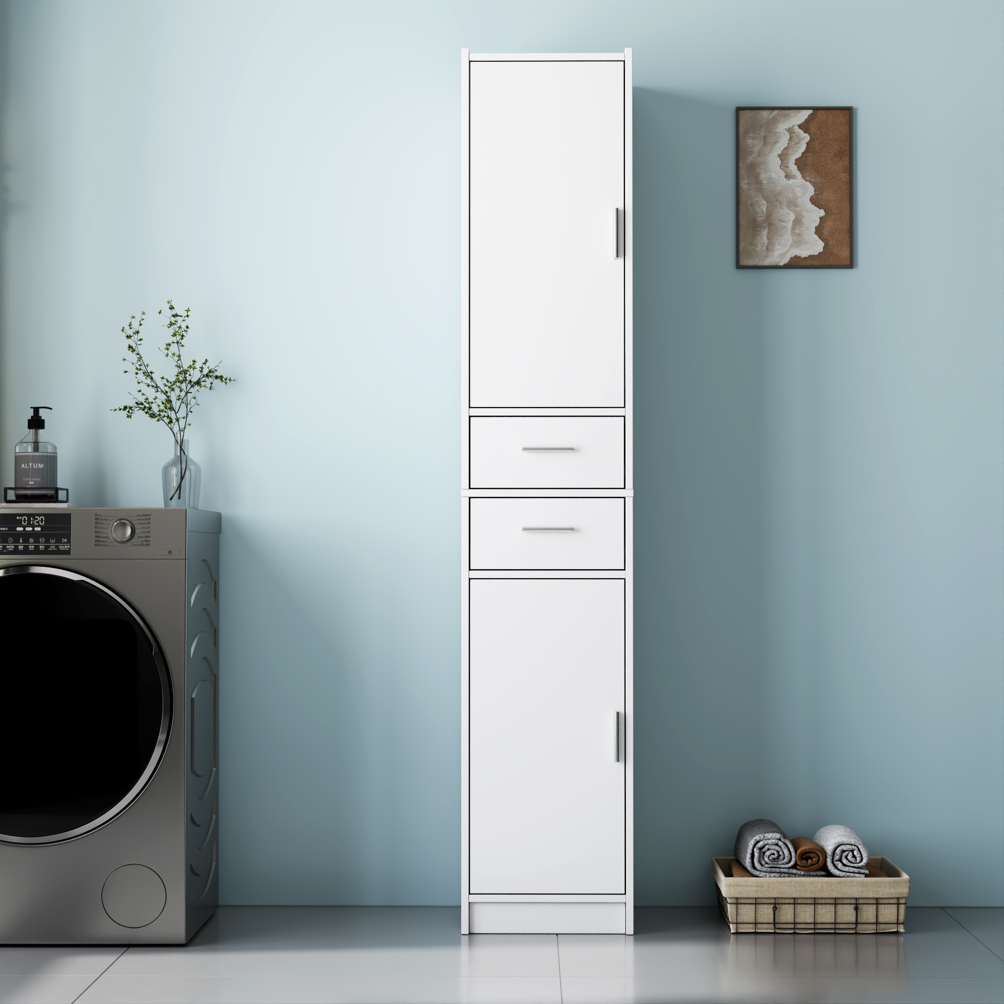 Gabinete de almacenamiento para baño con 2 puertas y 2 cajones - Blanco