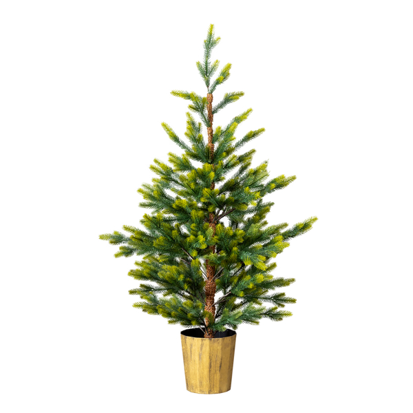Paquete de 2 árboles de Navidad artificiales verdes de 4 pies, doble tono, con maceta
