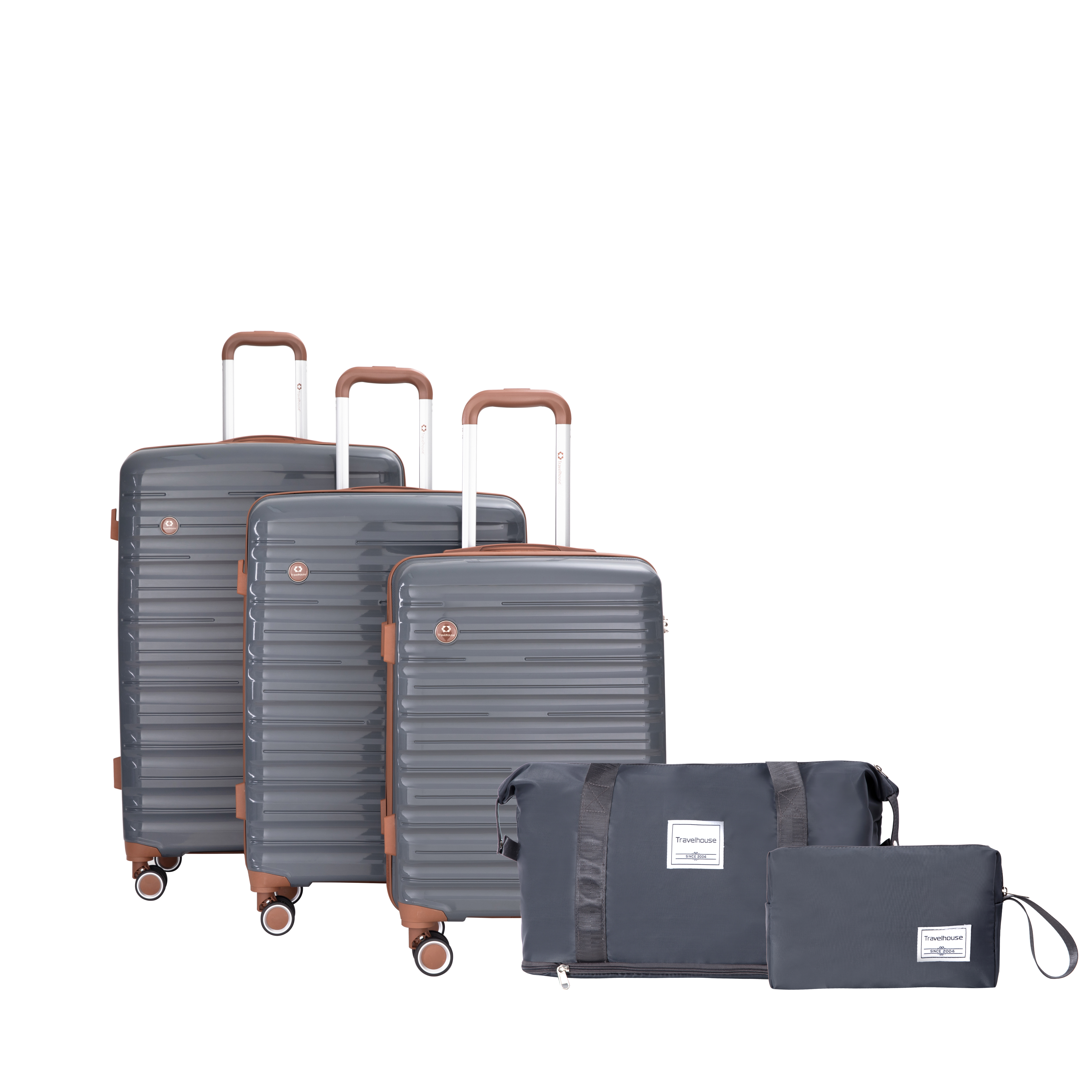 Juego de equipaje PP rígido de 5 piezas con cerradura TSA y ruedas giratorias, gris.