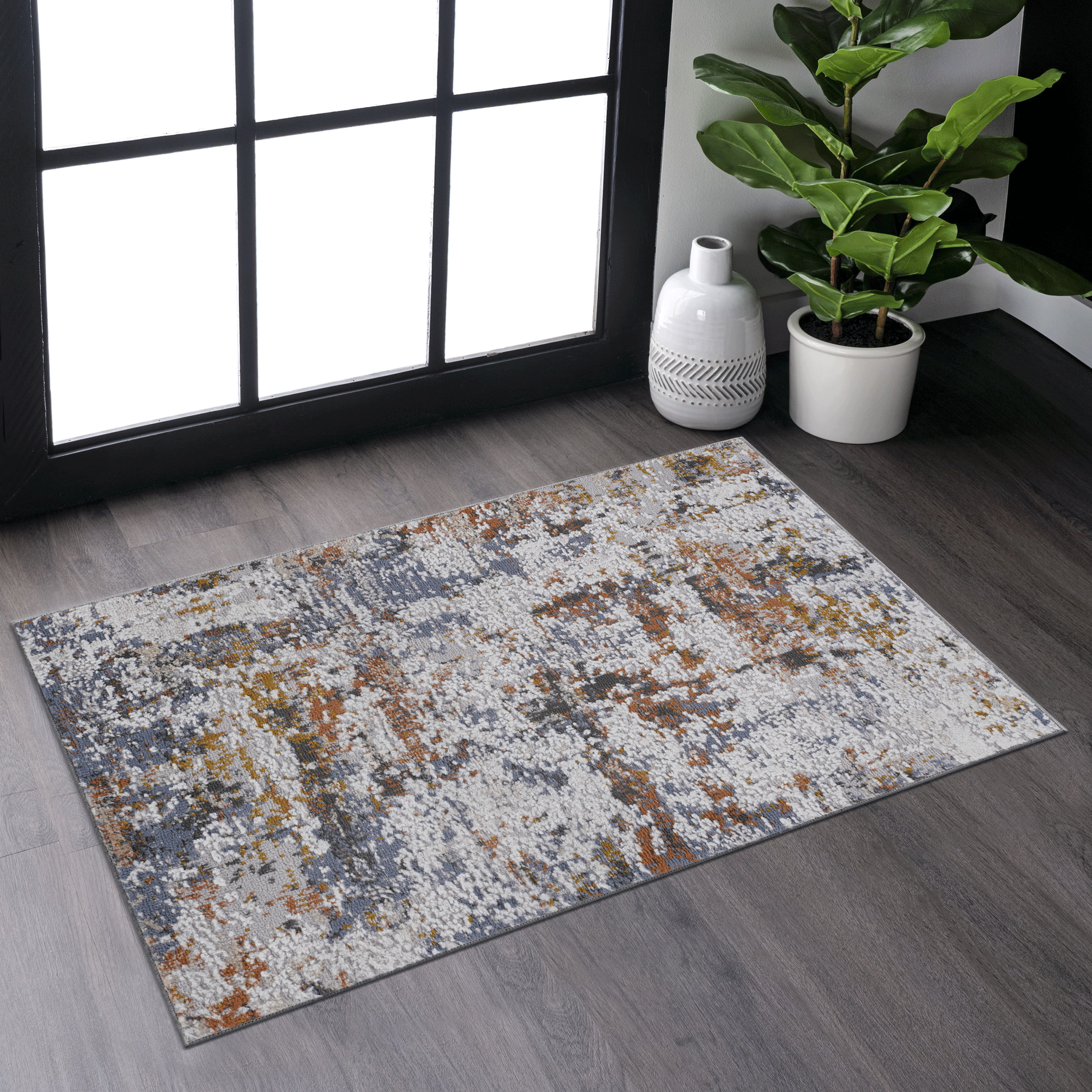 PAYAS 2X3 Ivory  Blue Abstract Doormat Rug