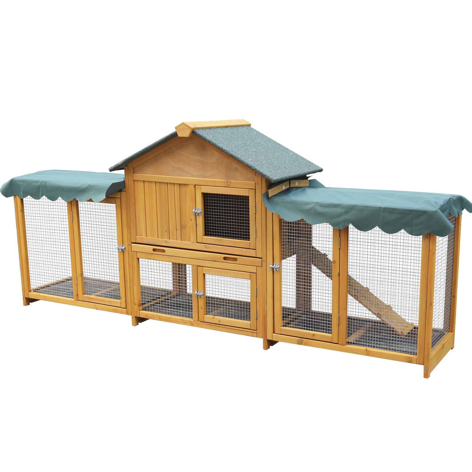 82inches Extra Large Wood Rabbit Hutch Outdoor Easy To Assemble And Stable Bunny Cage Indoor With Cleaning Tray & Waterproof Roof For Small And Medium Bun,Removable Waterproof And Sun Protection Cover