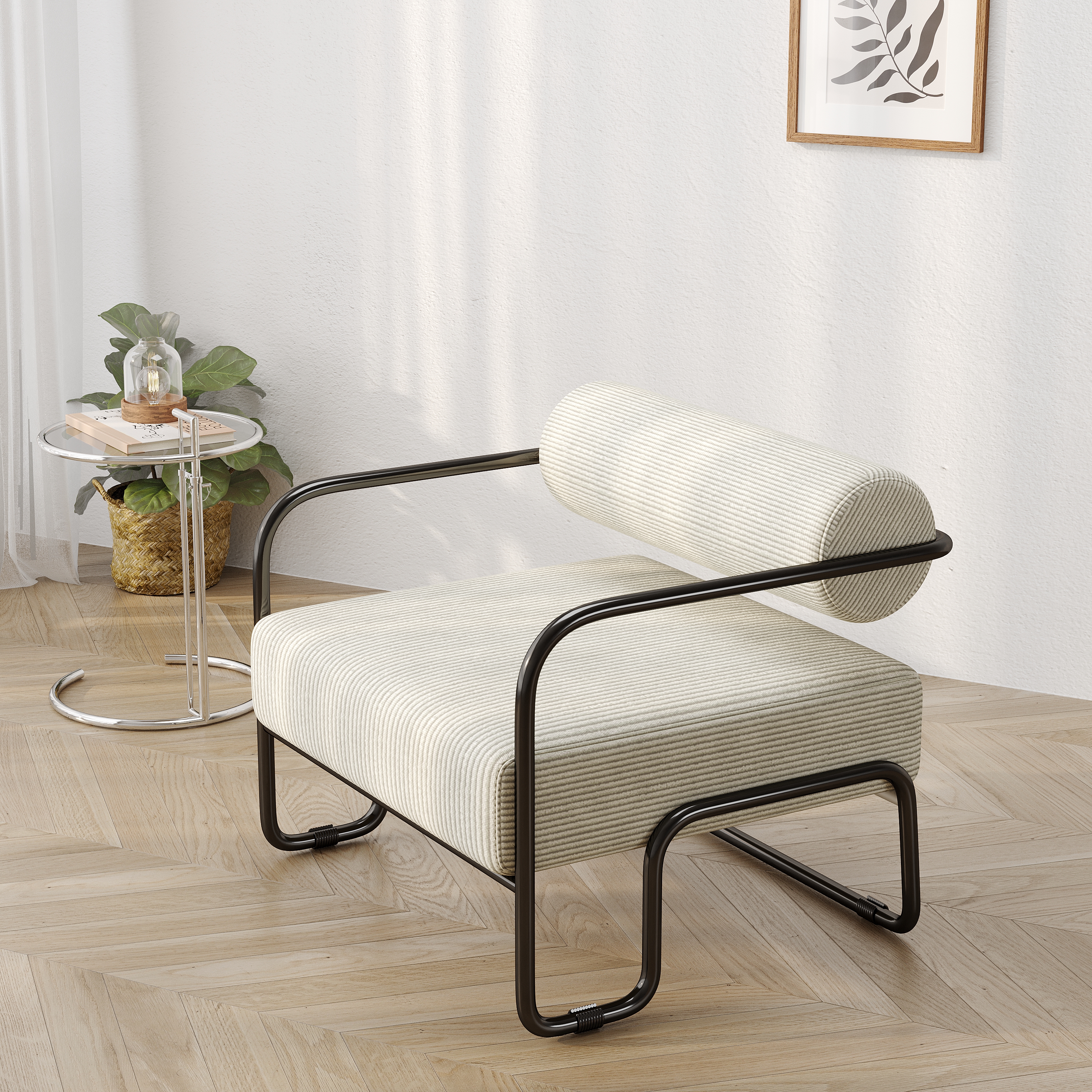 Sillón individual de hierro para sala o balcón, perezoso, beige