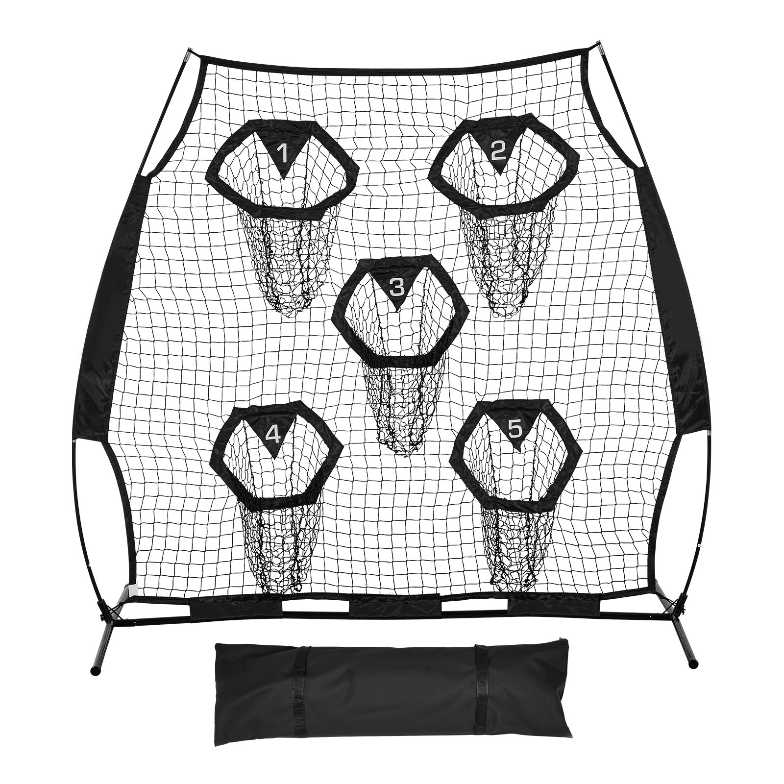 6 X 6 Ft Football Trainer Throwing Net, Training Throwing Target Practice Net With 5 Target Pockets, Knotless Net Includes Straps And Portable Carry Case, Improve QB Throwing Accuracy, Black