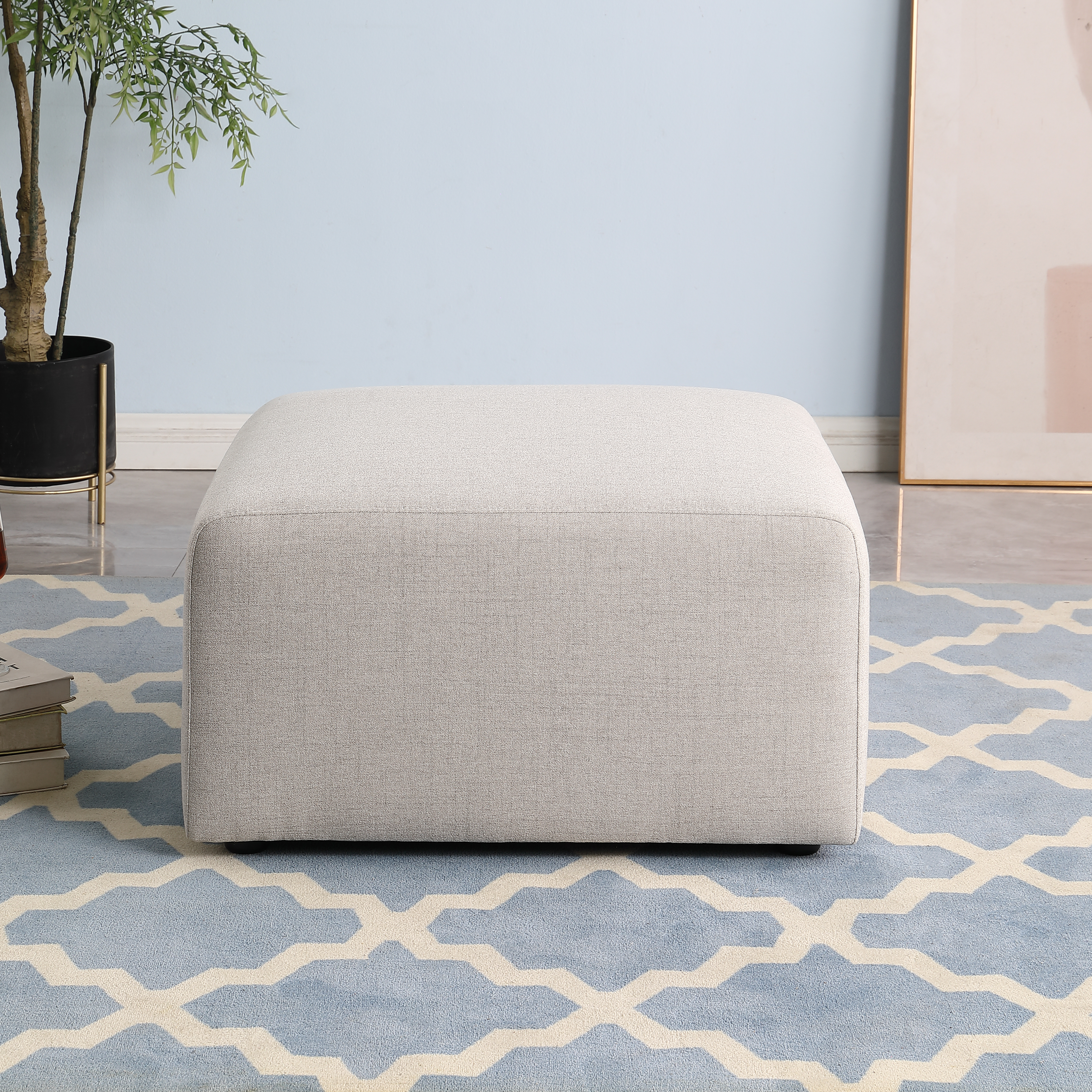 Otomana para sofá de tela chenilla beige, 29.92 x 29.92 x 16.73 pulgadas.