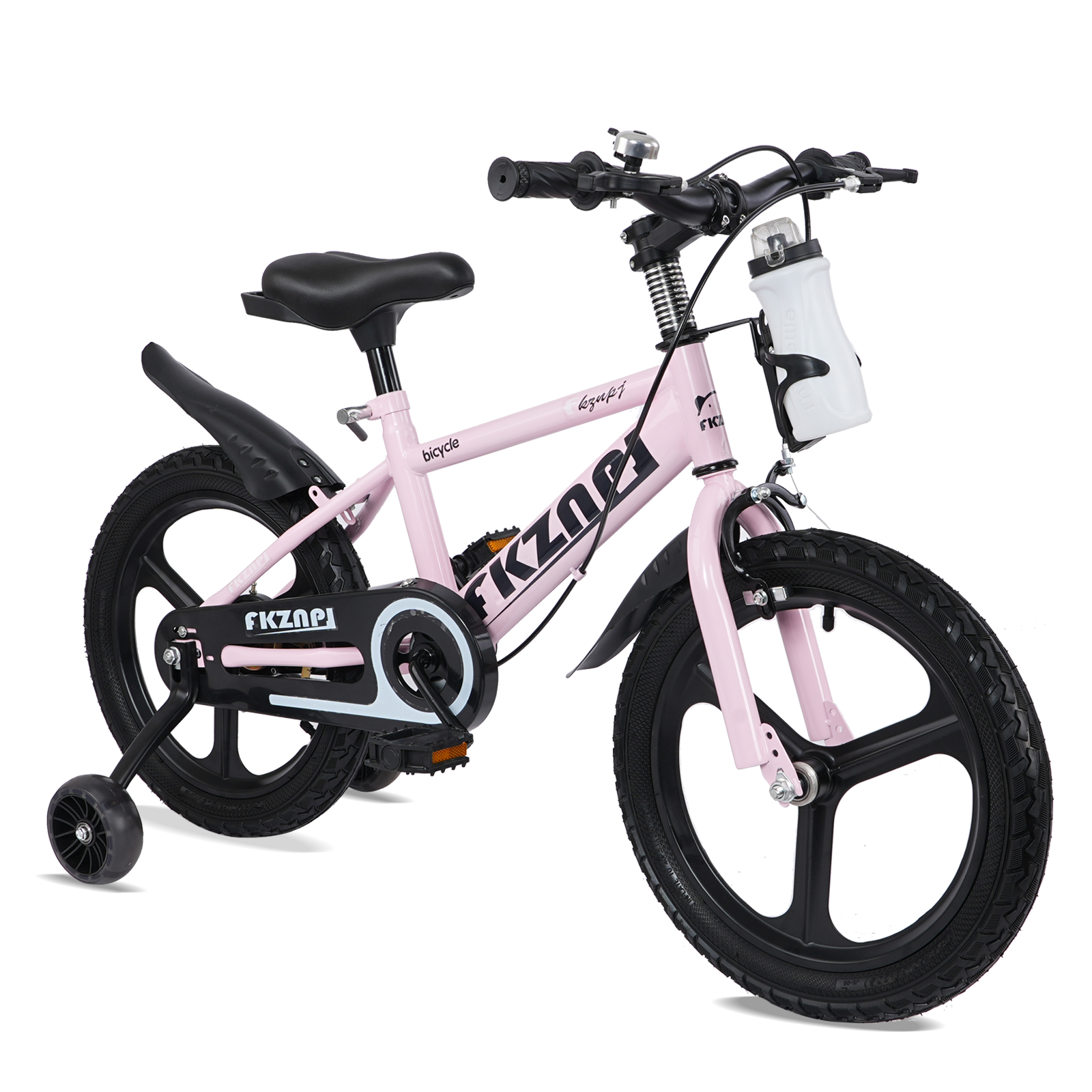 FKZNPJ Kids Bike 18 Inch  High Carbon Steel Frame, Magnesium Alloy Wheels, Training Wheels With Night Glow, Adjustable Seat, Water Bottle  Girls & Boys Bicycle Ages 3-9, Toddler Bike