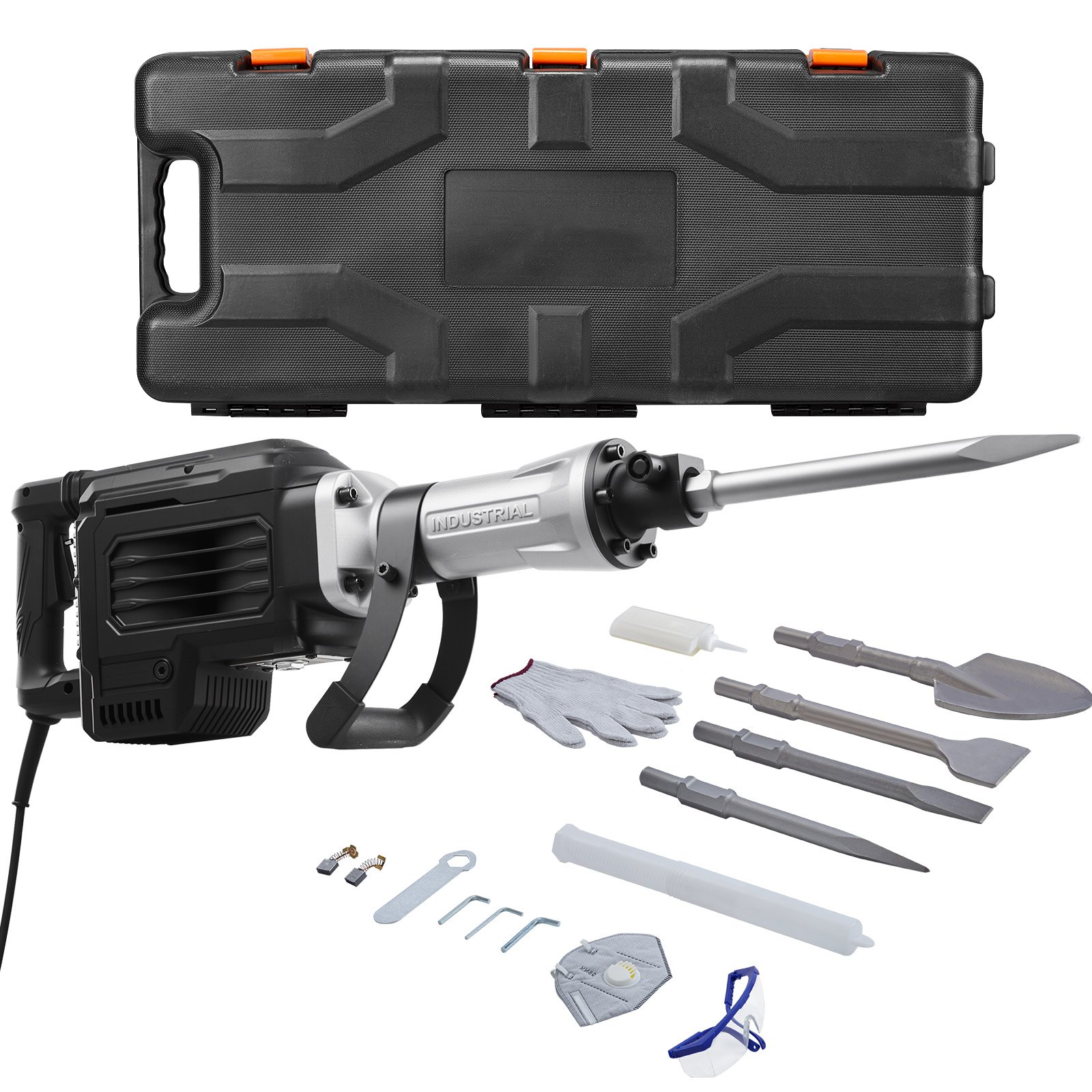 Demolition Jack Hammer, 2800 W Powerful Electric Jackhammer, 1200 BPM Concrete Breaker With 3 Chisels, A Clay Spade, Carrying Case, Gloves, For Concrete, Wall, Brick, Tile And Foundation