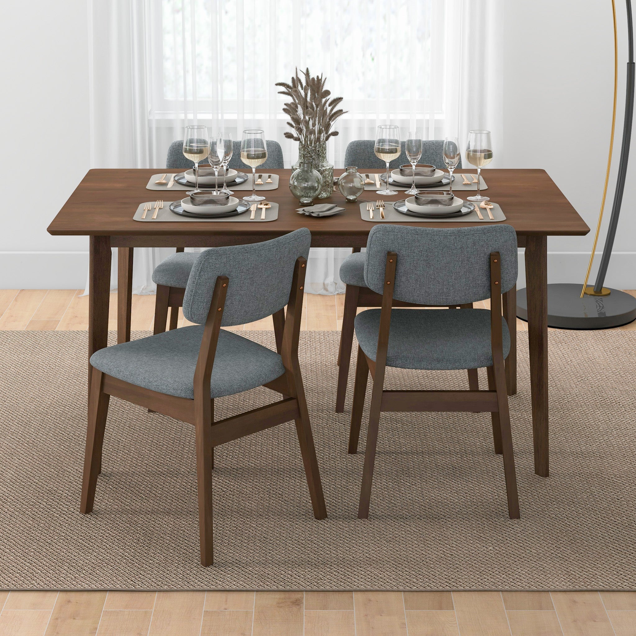 Mesa de Comedor Carlos de Madera Sólida y 4 Sillas Laterales
