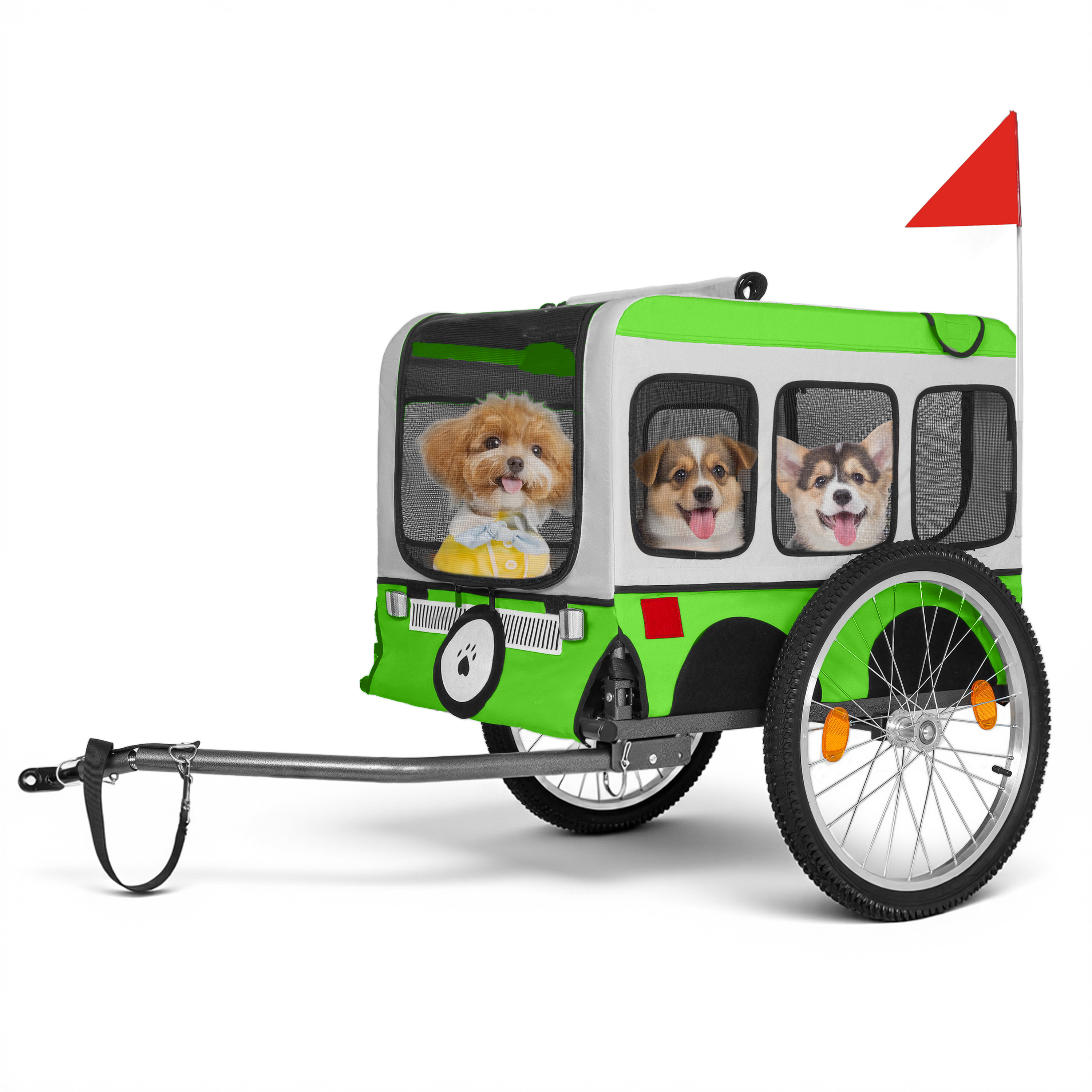 Large Folding Bike Trailer For Dogs - 20x2 1 8 Inches Wheels, Heavy-Duty Steel Frame, Spacious Design, All-Terrain Cycling, Jogging & Camping Adventure, Green
