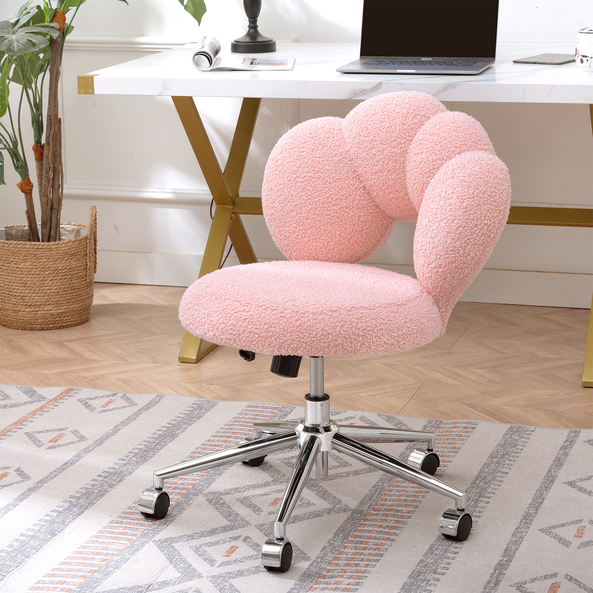 Silla de oficina giratoria 360° ajustable en altura, tela tipo "Teddy"