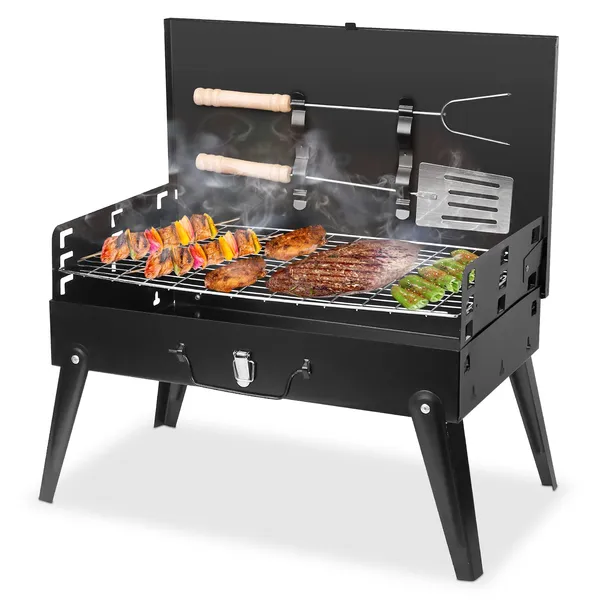 Parrilla de carbón portátil plegable, 16.7x10x17.7 pulgadas, para camping.
