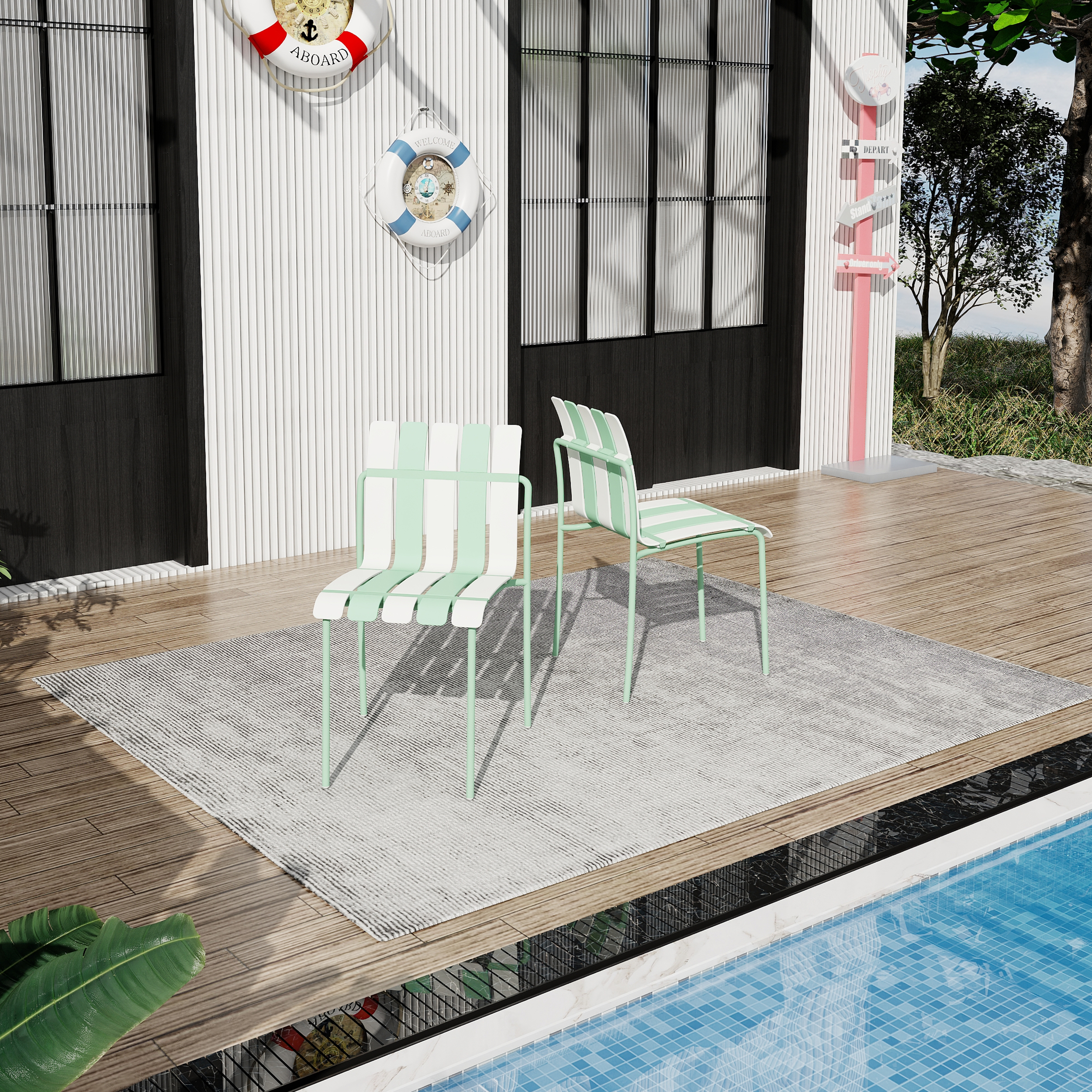 Paquete de 4 sillas modernas de comedor para interior/exterior con asiento de PP y patas de metal
