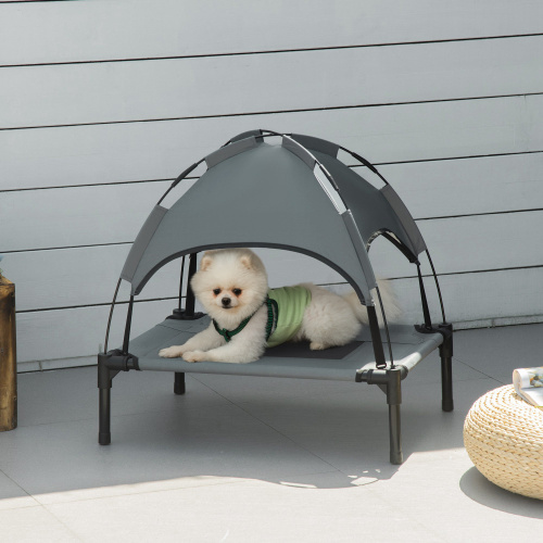 Cama elevada portátil PawHut para perro con toldo UV, 24 pulgadas, gris