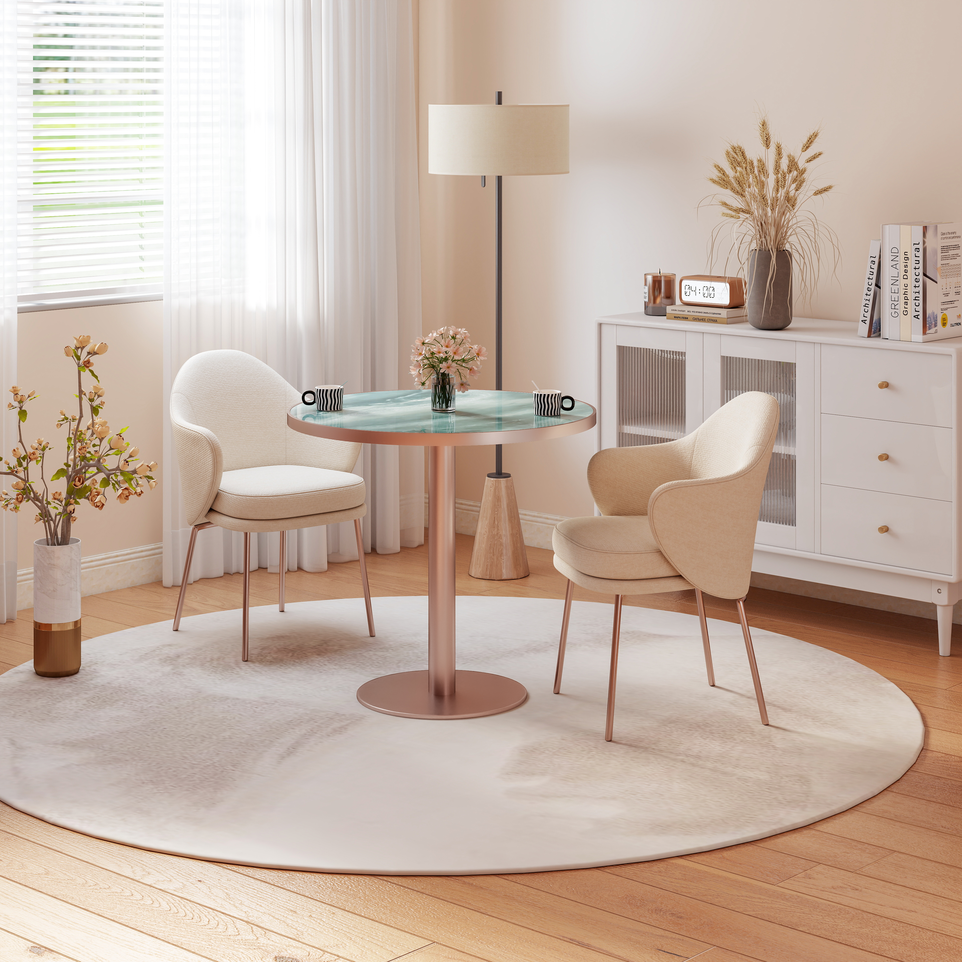 Mesa de comedor redonda moderna de 31.5 pulgadas con cubierta de piedra sinterizada