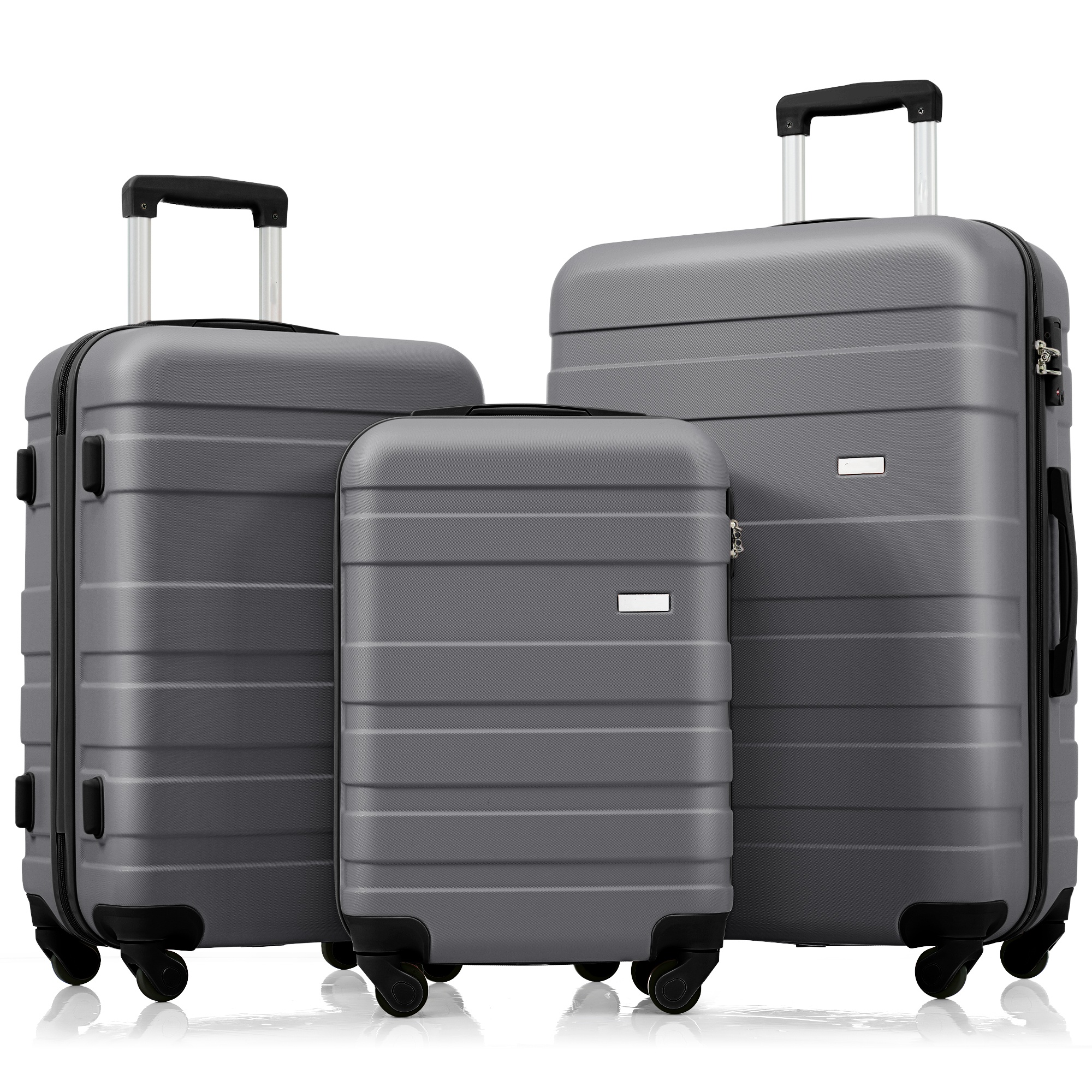 Luggage Sets New Model ABS Hardshell 3pcs Clearance Luggage Hardside Lightweight Durable Suitcase Sets Spinner Wheels Suitcase With TSA Lock 20 24 28  Grey