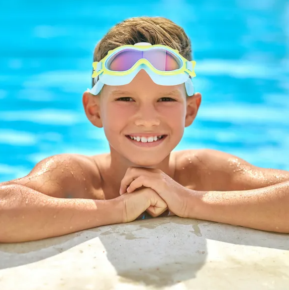 Gafas de natación para niños con tapones, protección UV, antivaho y vista amplia