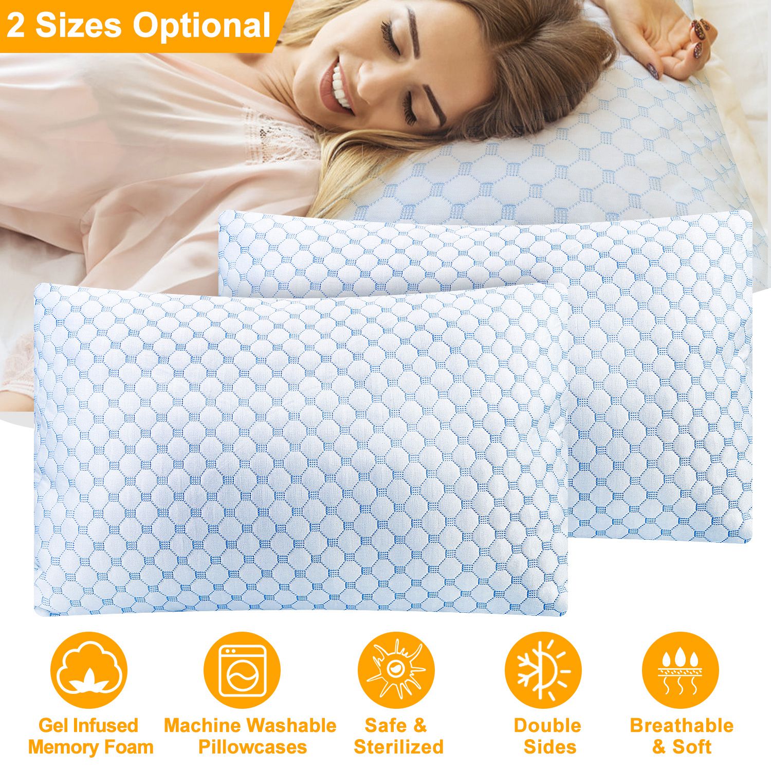 Almohada de espuma viscoelástica refrescante con gel, ventilada y lavable