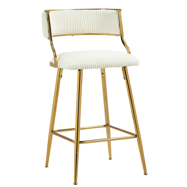 Set de 2 taburetes de bar de 26 pulgadas, terciopelo, con respaldo y reposapiés, beige