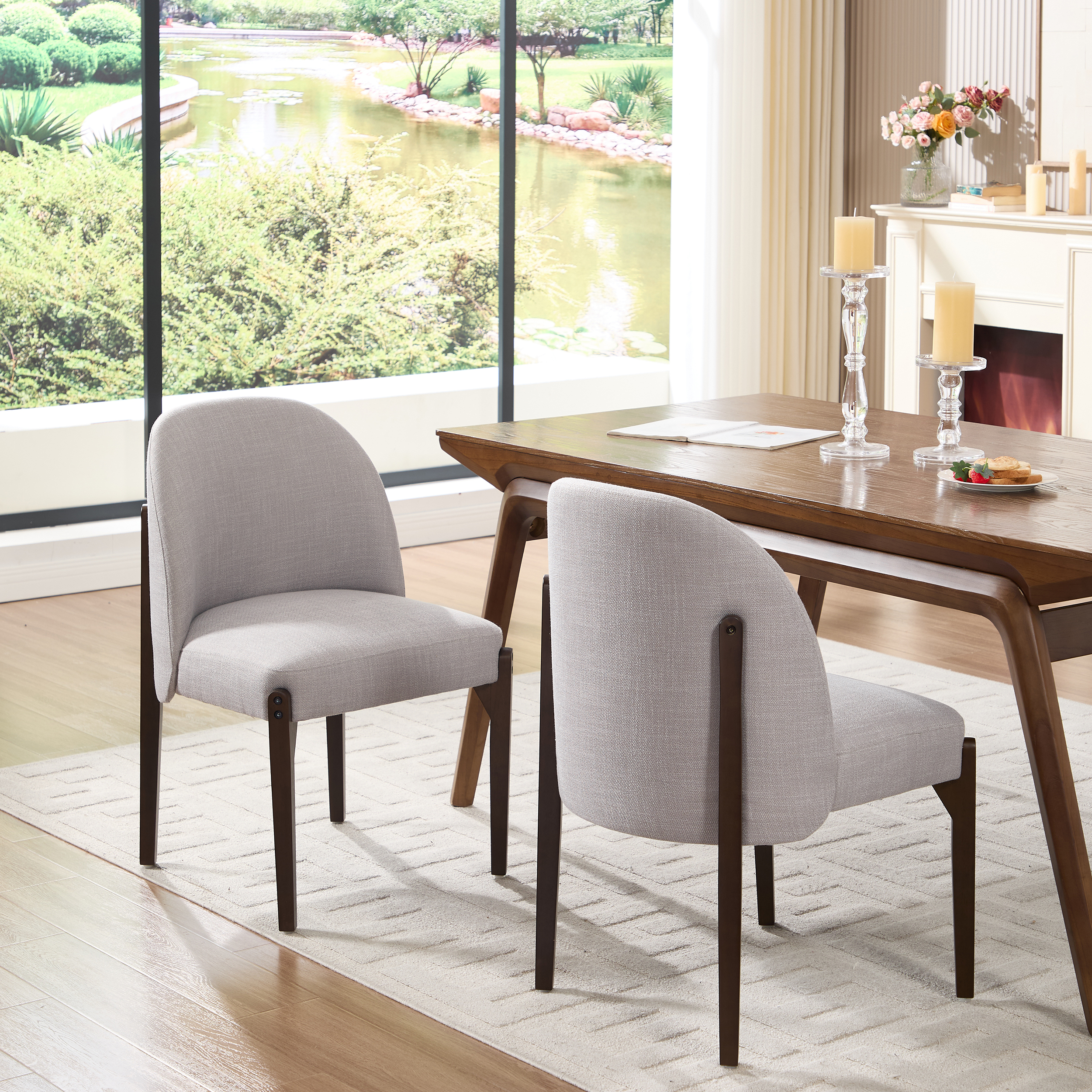 Sillas de comedor de madera, modernas, tapizadas en tela, estilo granja, juego de 2