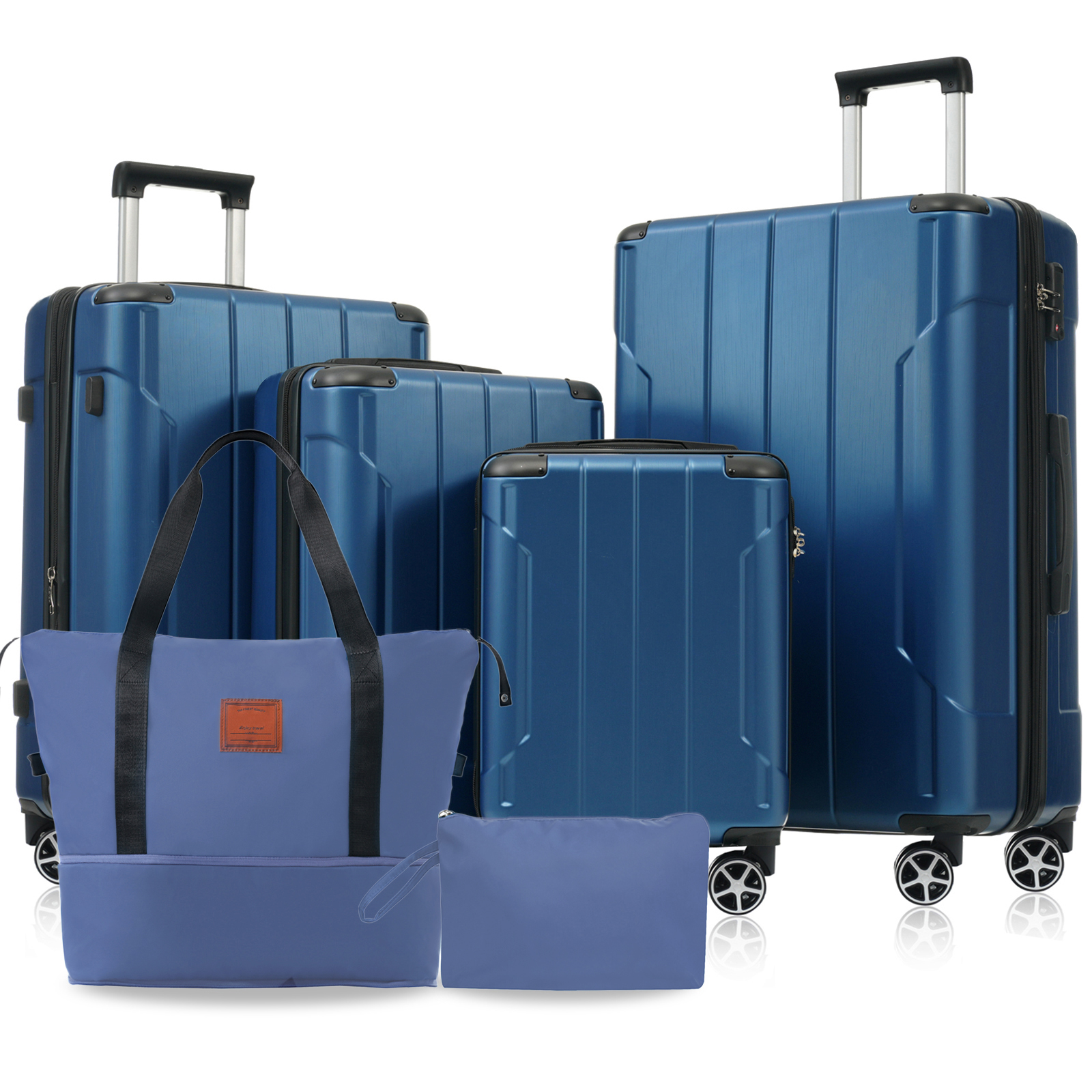 Set de 6 maletas rígidas expandibles ligeras con ruedas dobles y cerradura TSA, azul