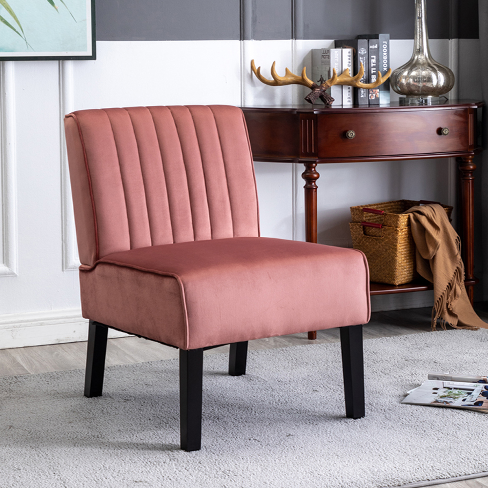 Juego de 2 sillas decorativas Reese Mid Century Modern de terciopelo, patas de madera, rosa