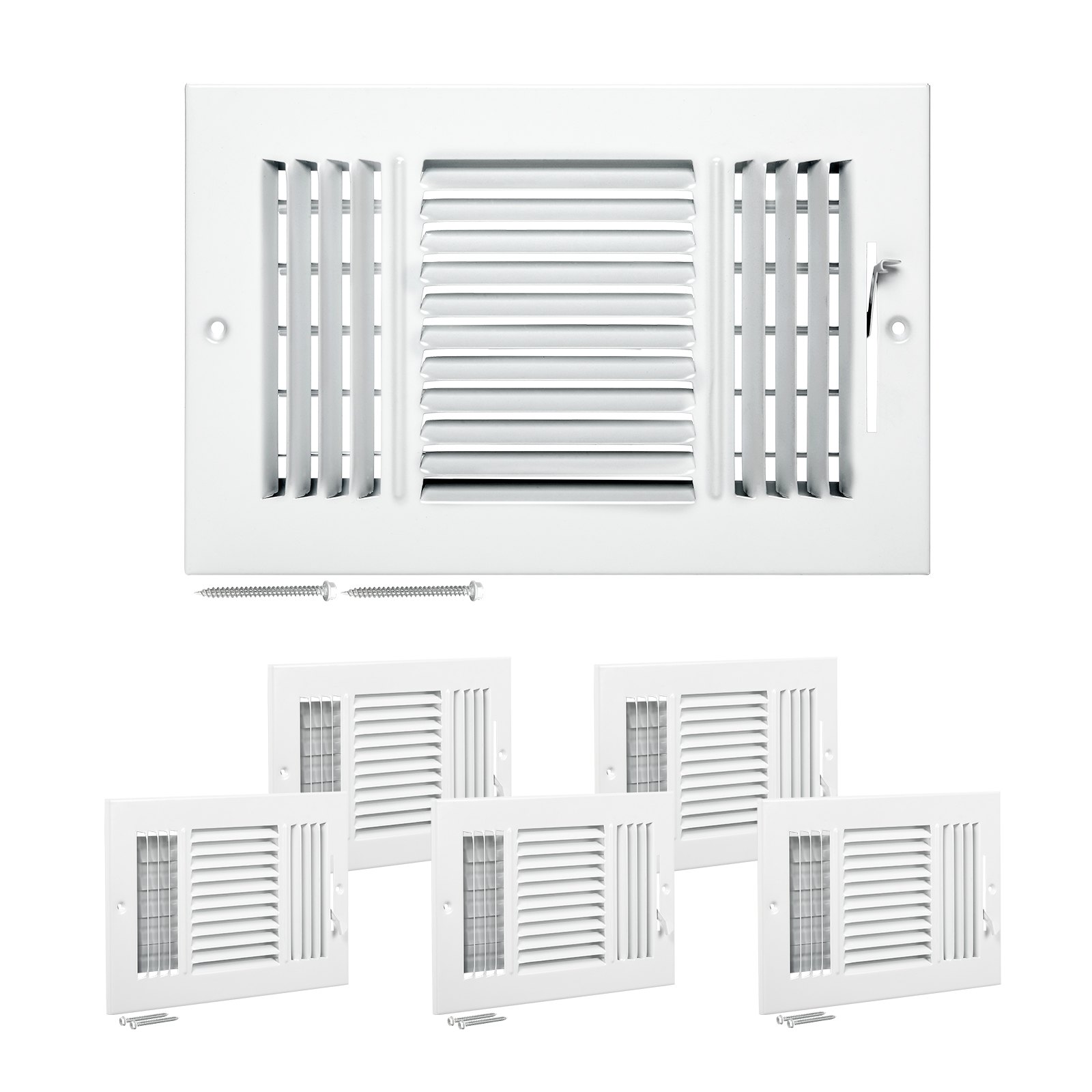 Rejillas de piso HVAC 6 x 10 pulgadas, 6 unidades, hierro, 3 direcciones, ajustables