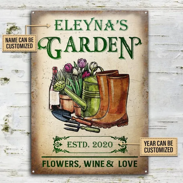 Letrero metálico CIFbuy vintage personalizado para jardín con diseño de flores