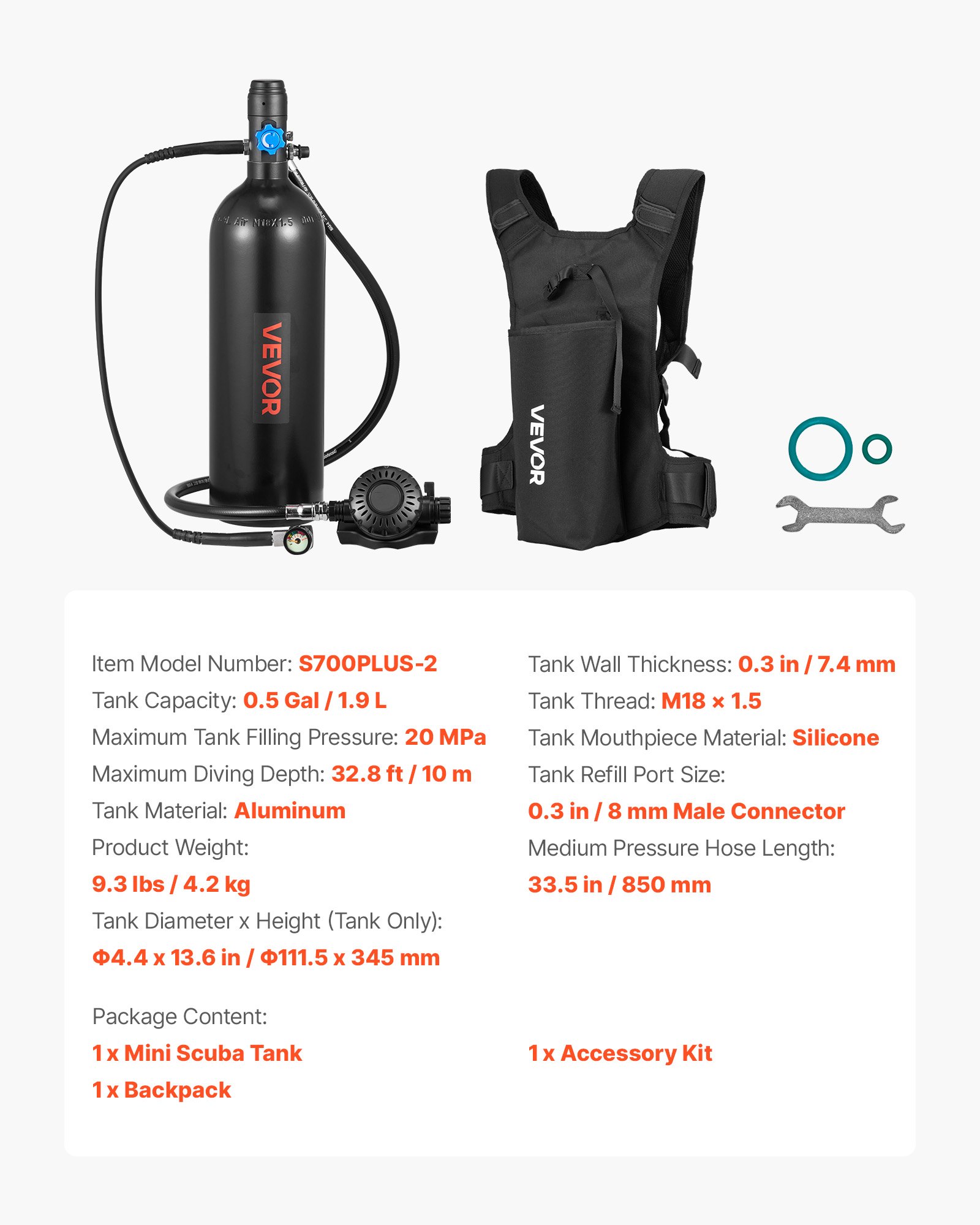 Mini Scuba Tank, 1.9L Portable Small Diving Tank For Underwater Breathing, Reusable Lung Diving Cylinder Up To 35 Minutes Dive Time, Emergency Rescue Pony Bottle With Backpack For Snorkeling