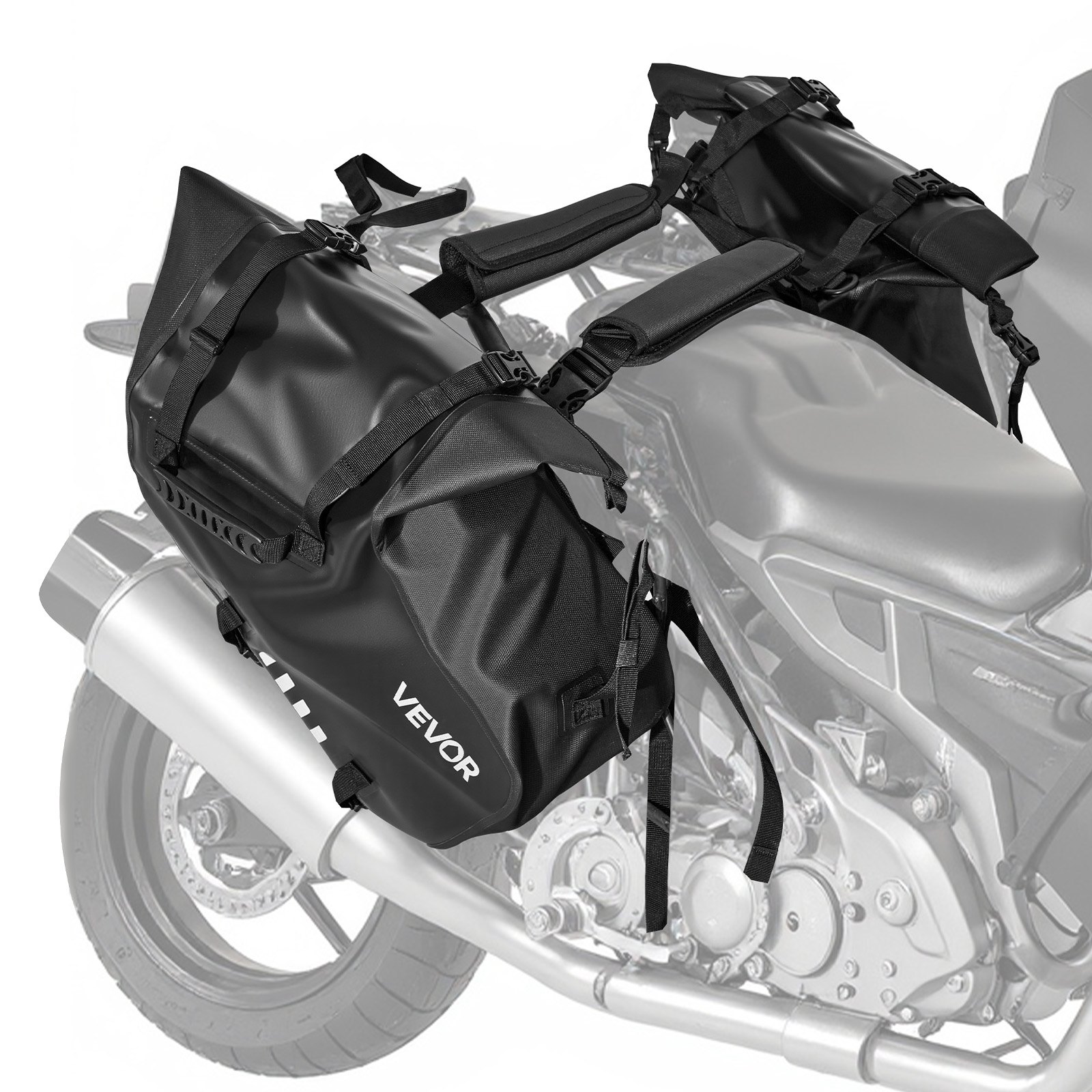 Motorcycle Saddlebags, 28 L (14 L X 2) Large Capacity Side Saddle Bags Compatible With Most Motorcycles, Waterproof Outdoor Sports Motorbike Luggage Storage Shoulder Bag With Bottom Strap, Black