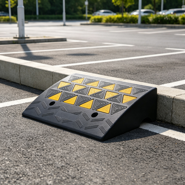6inch Rise Rubber Curb Ramp, 14.6inch W X 19.3inch L, 15T Heavy-Duty Driveway & Sidewalk Ramp For Trucks, Forklifts, Wheelchairs & Bikes