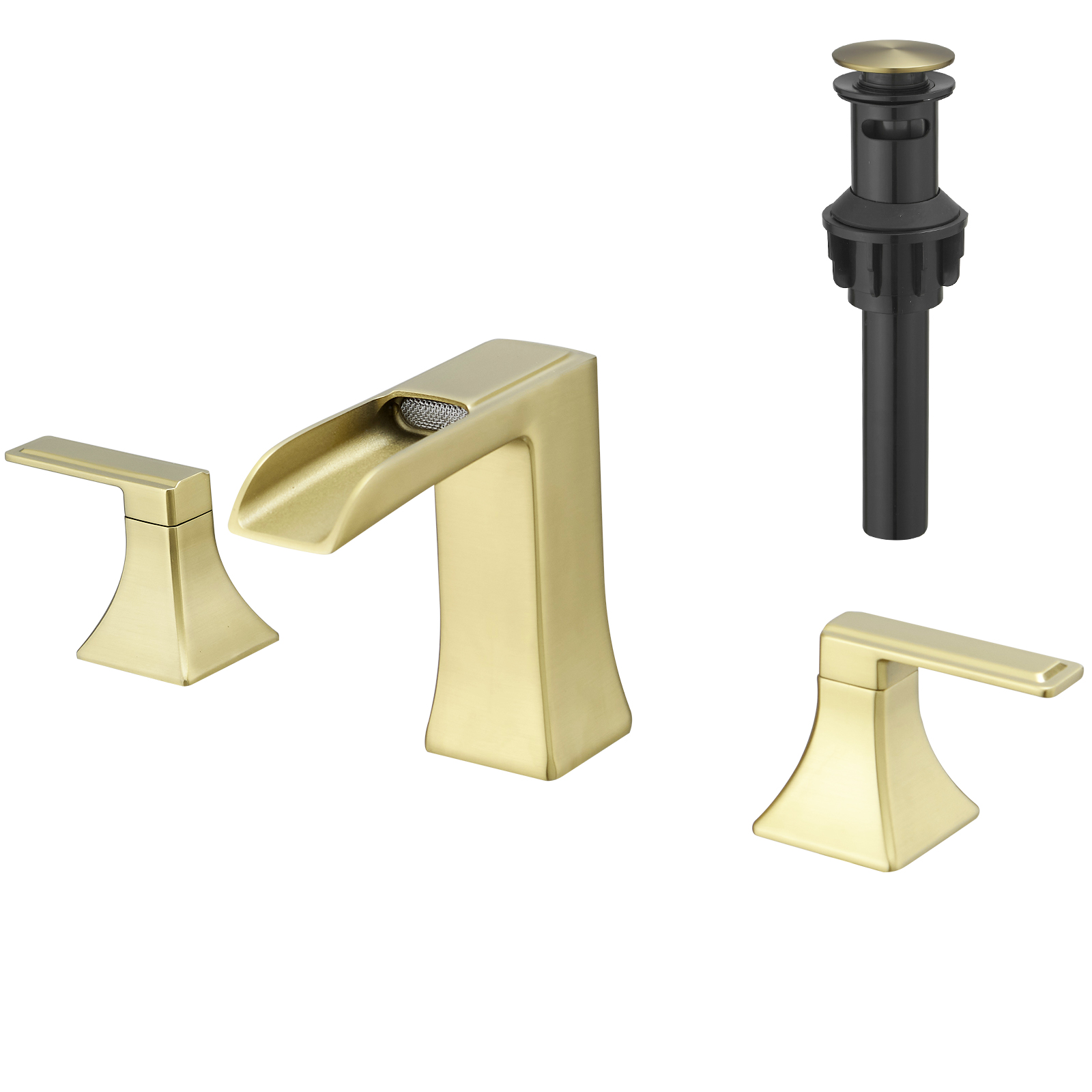 Grifo de baño para lavabo 3 orificios, níquel dorado 8 pulgadas, doble manija