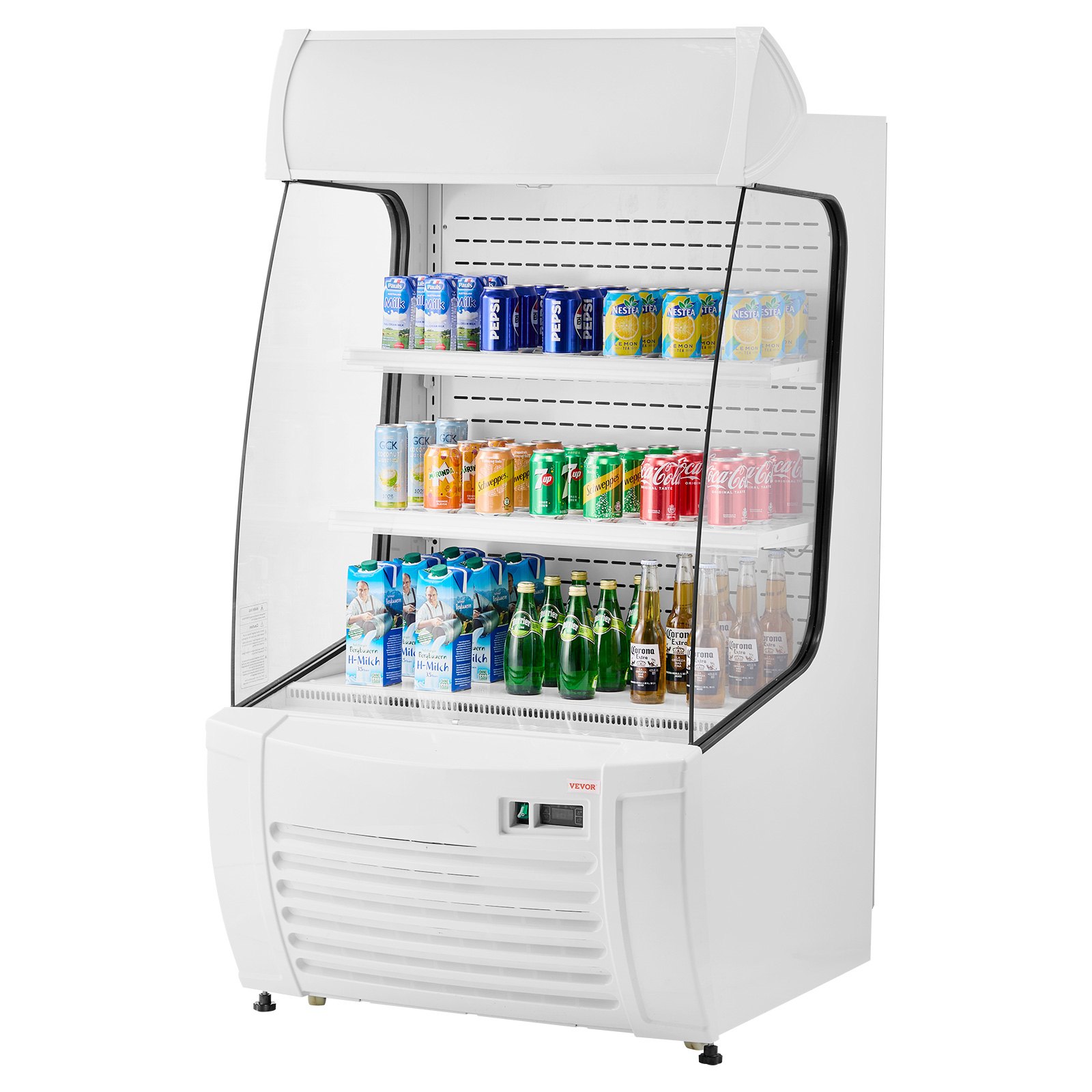 Open Air Merchandiser, 2-Tier Shelving Commercial Refrigerator, Grab And Go Display Cooler Refrigerator With Air Curtain, LED Advertising Light, Fits For Restaurants, Stores, Office, 12.7cu.ft.