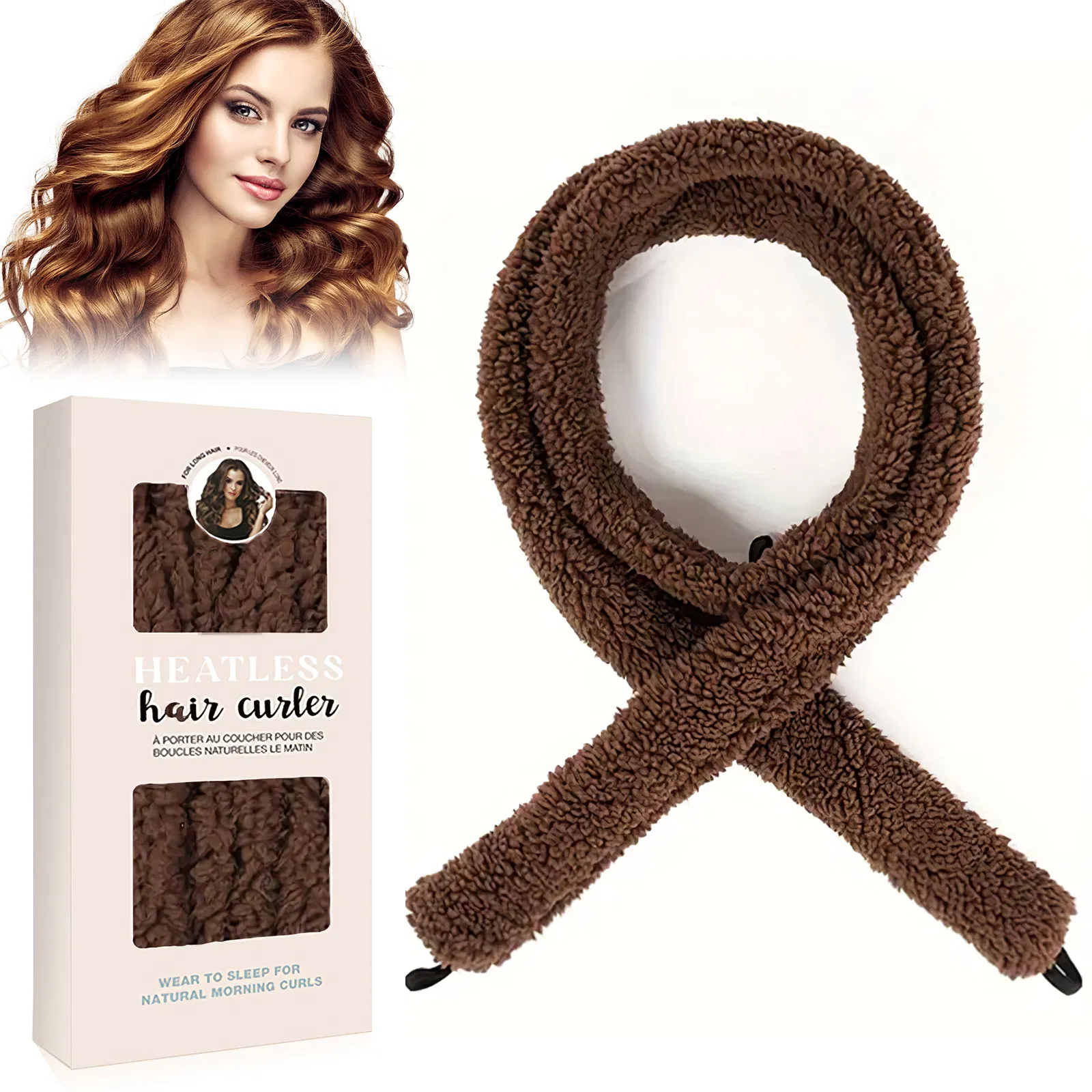 Rizador de cabello sin calor de satén para ondas suaves, para dormir - Marrón