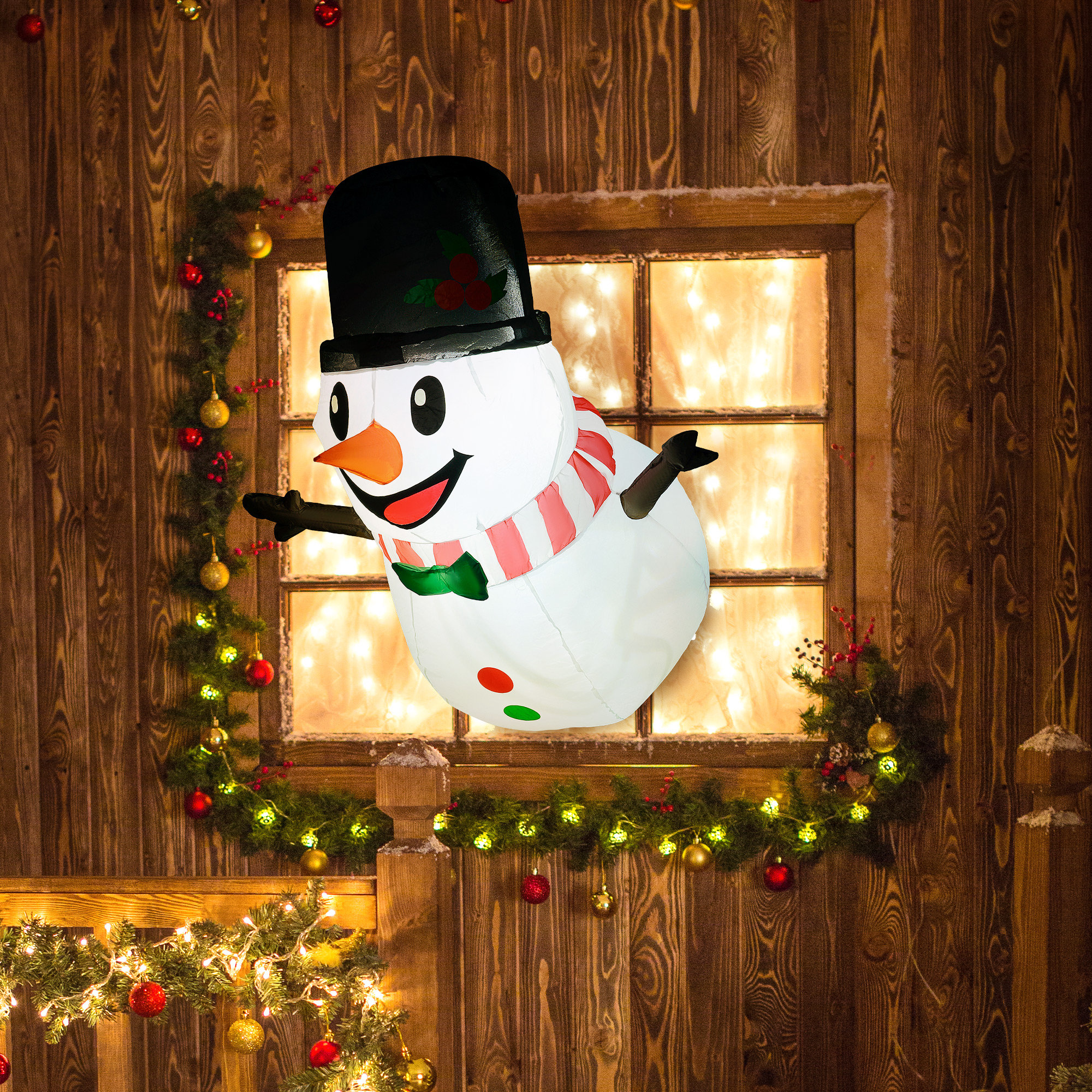 3.4 Inflatable Hanging Snowman w/ LED Lights, Blow-Up Outdoor Christmas Display for Party