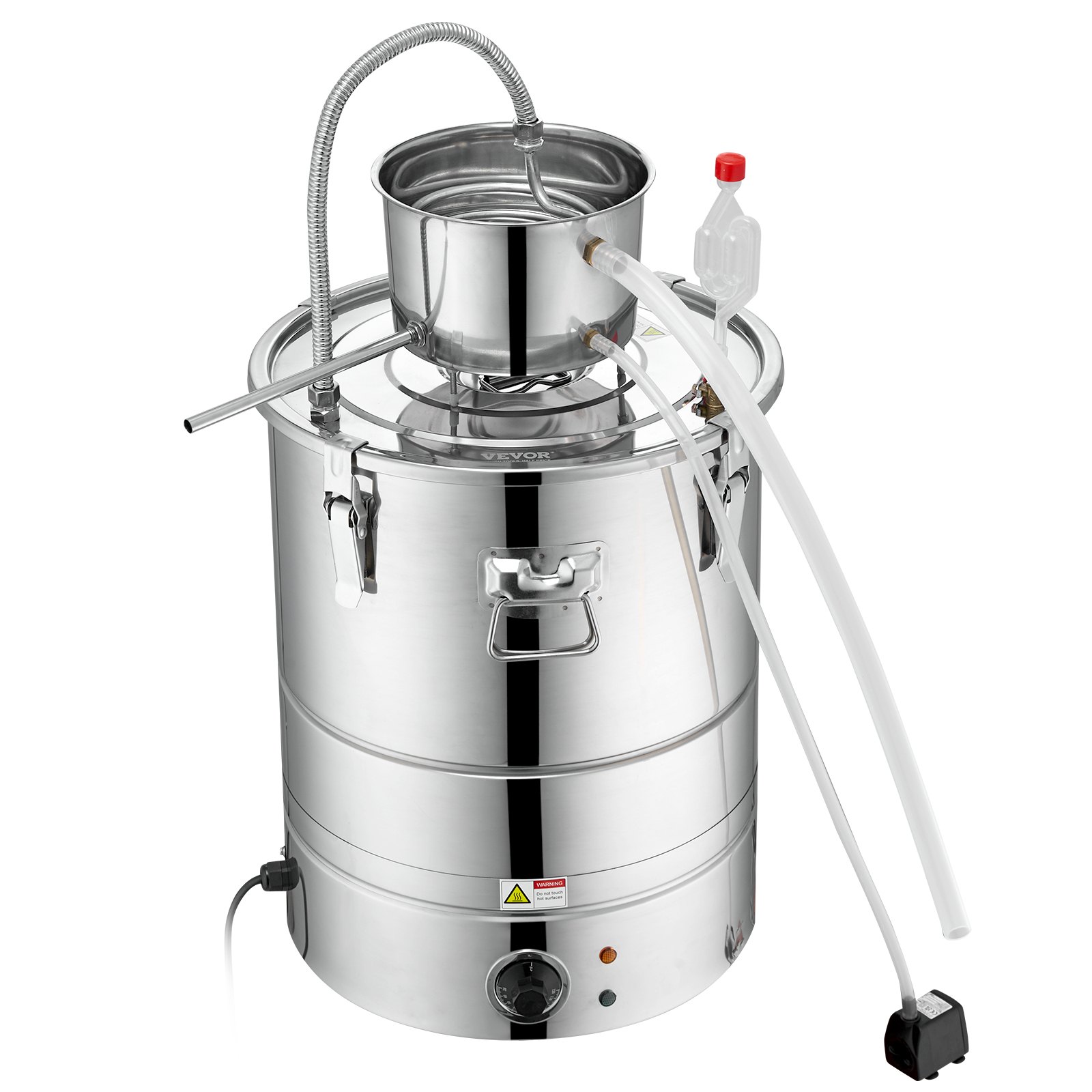 Alcohol Still, 9 Gal 30L Water Alcohol Distiller, Home Distillery Kit Include Stainless Steel Tube & Pump & One-way Exhaust Valve & Thermometer (30-120℃ ) For DIY Whisky Wine Brandy, Silver
