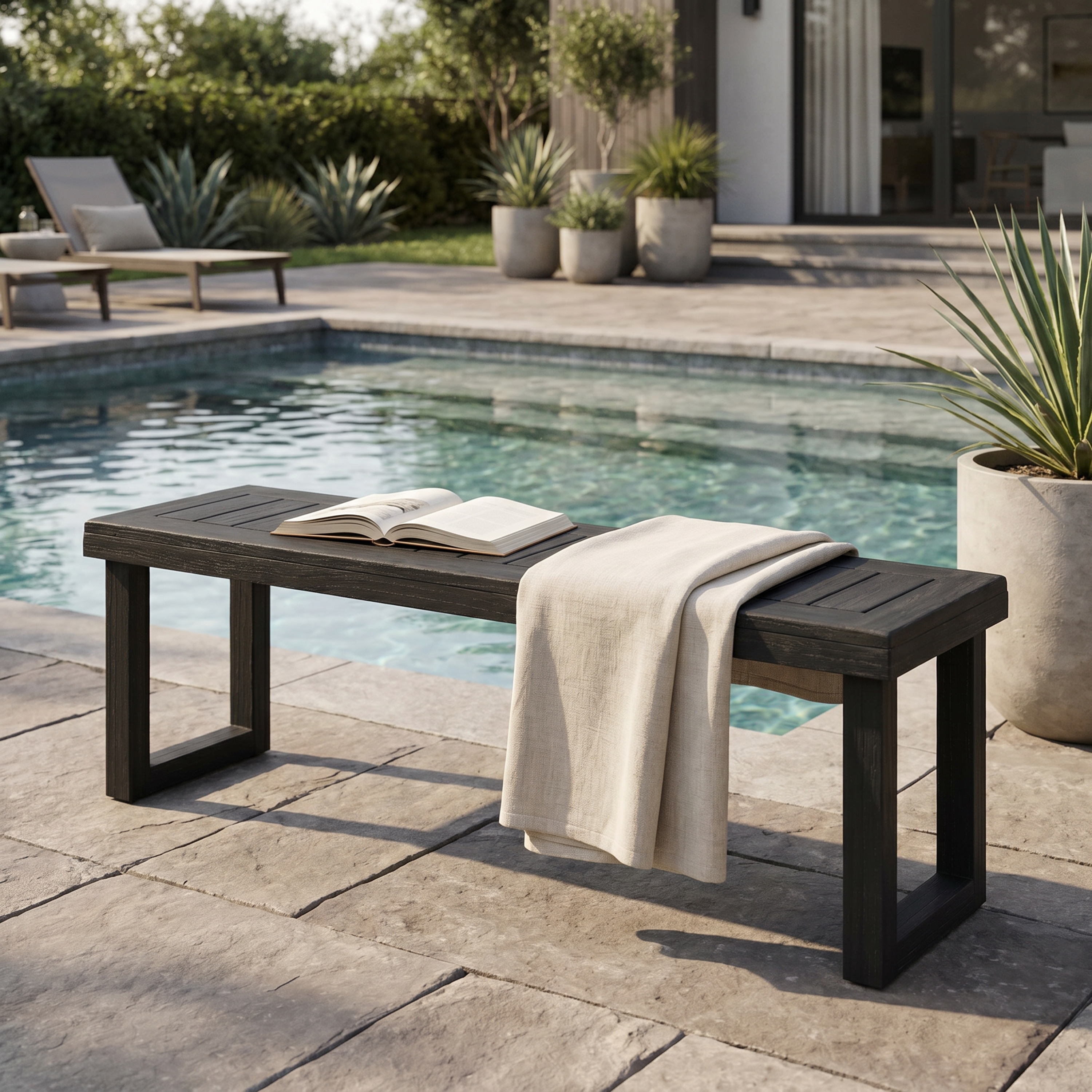 Outdoor Acacia Wood Dining Bench,Dark Grey