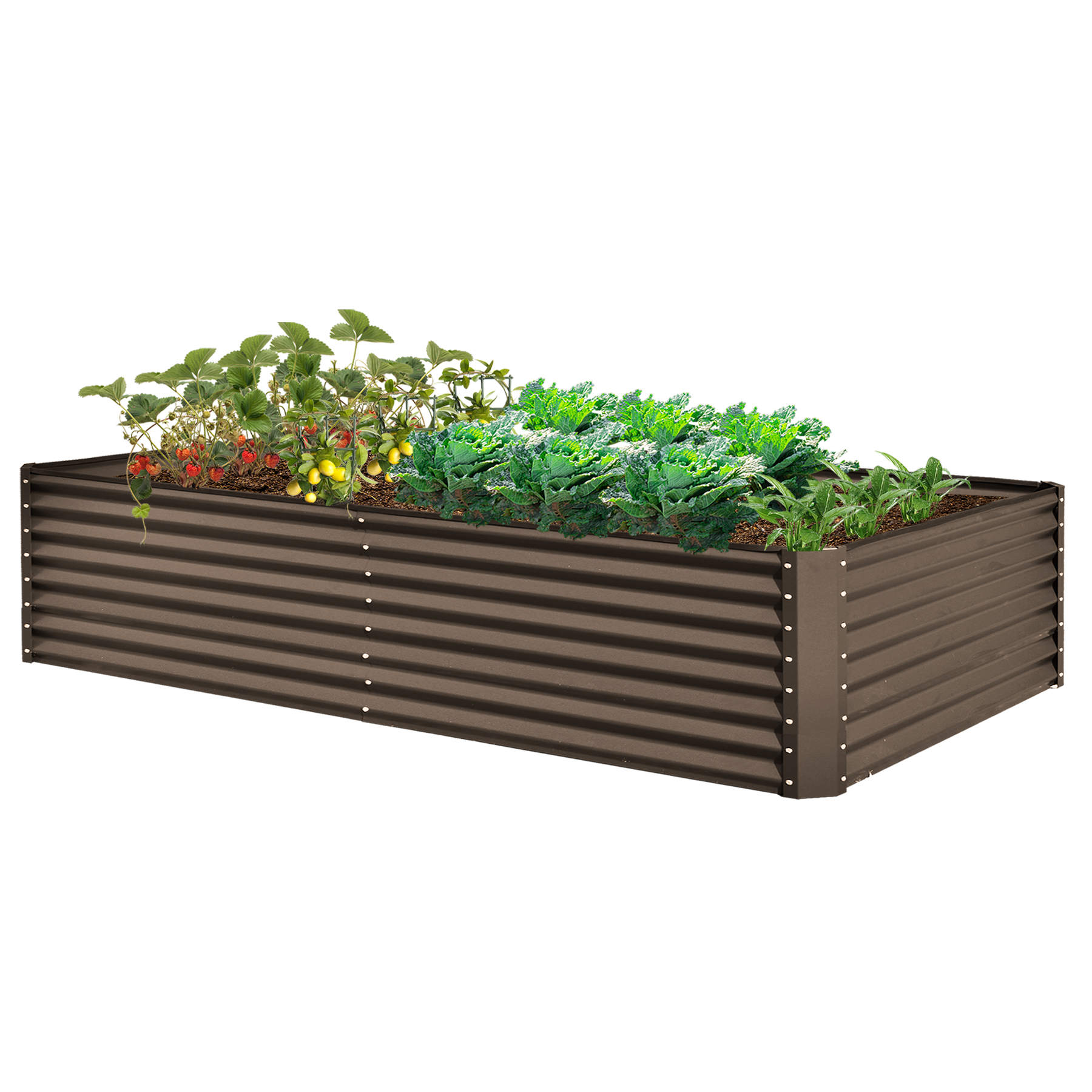 8x4x2 Ft Galvanized Raised Garden Bed, Outdoor Planter Garden Boxes Large Metal Planter Box For Gardening Vegetables Fruits Flowers, Brown