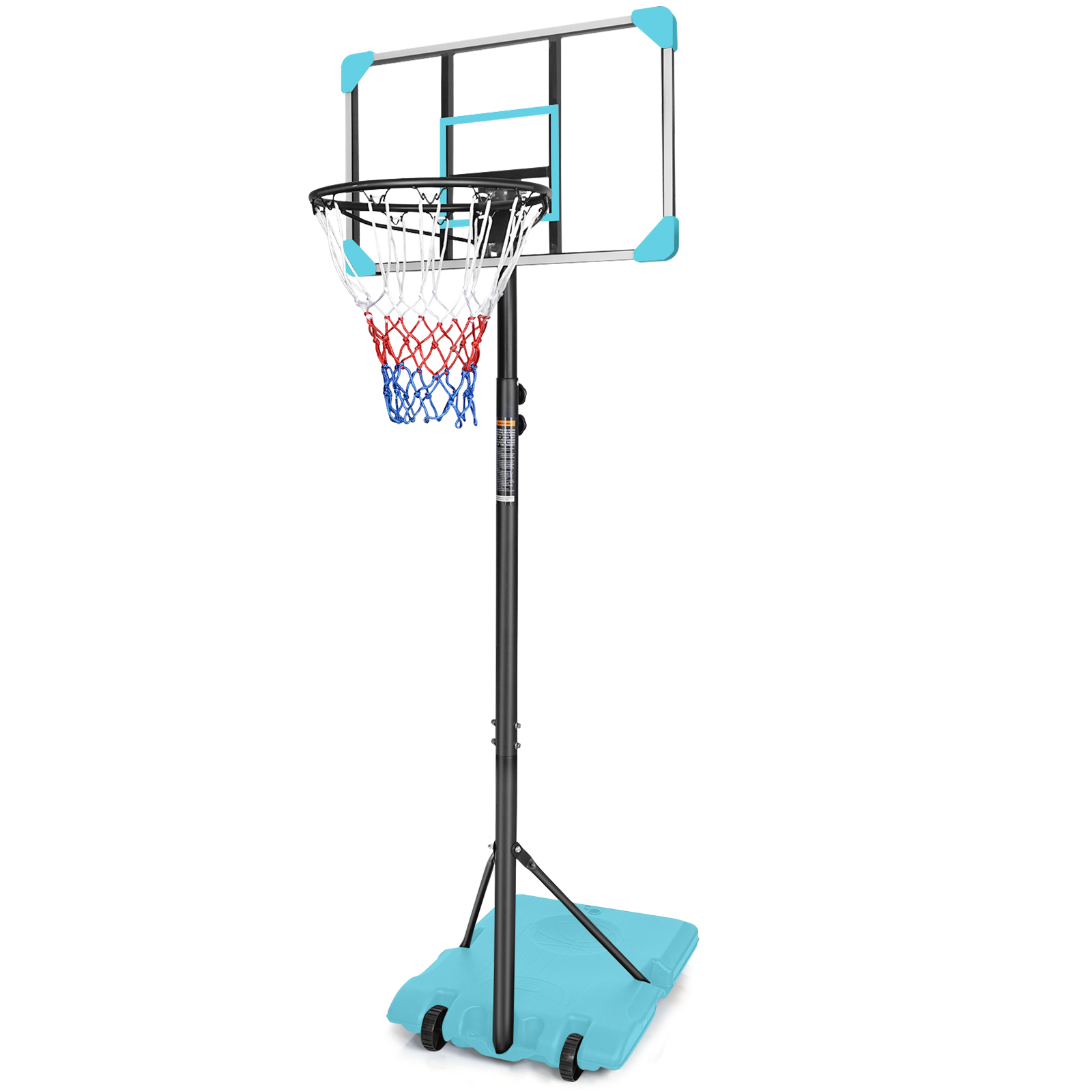 Sistema de baloncesto portátil, base estable, ruedas, altura ajustable 5.6-7 pies, tablero 28 pulg.
